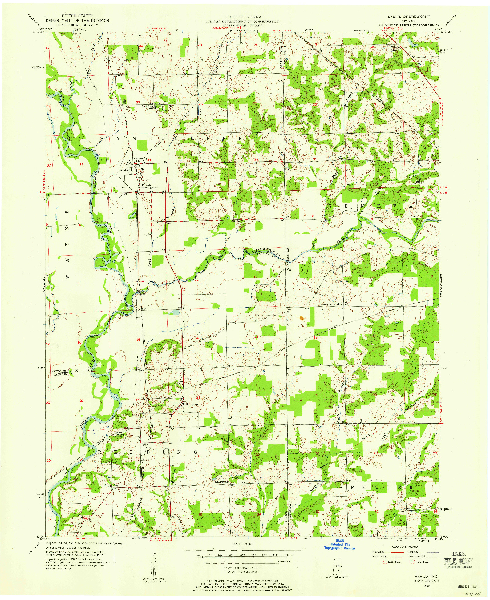 USGS 1:24000-SCALE QUADRANGLE FOR AZALIA, IN 1957