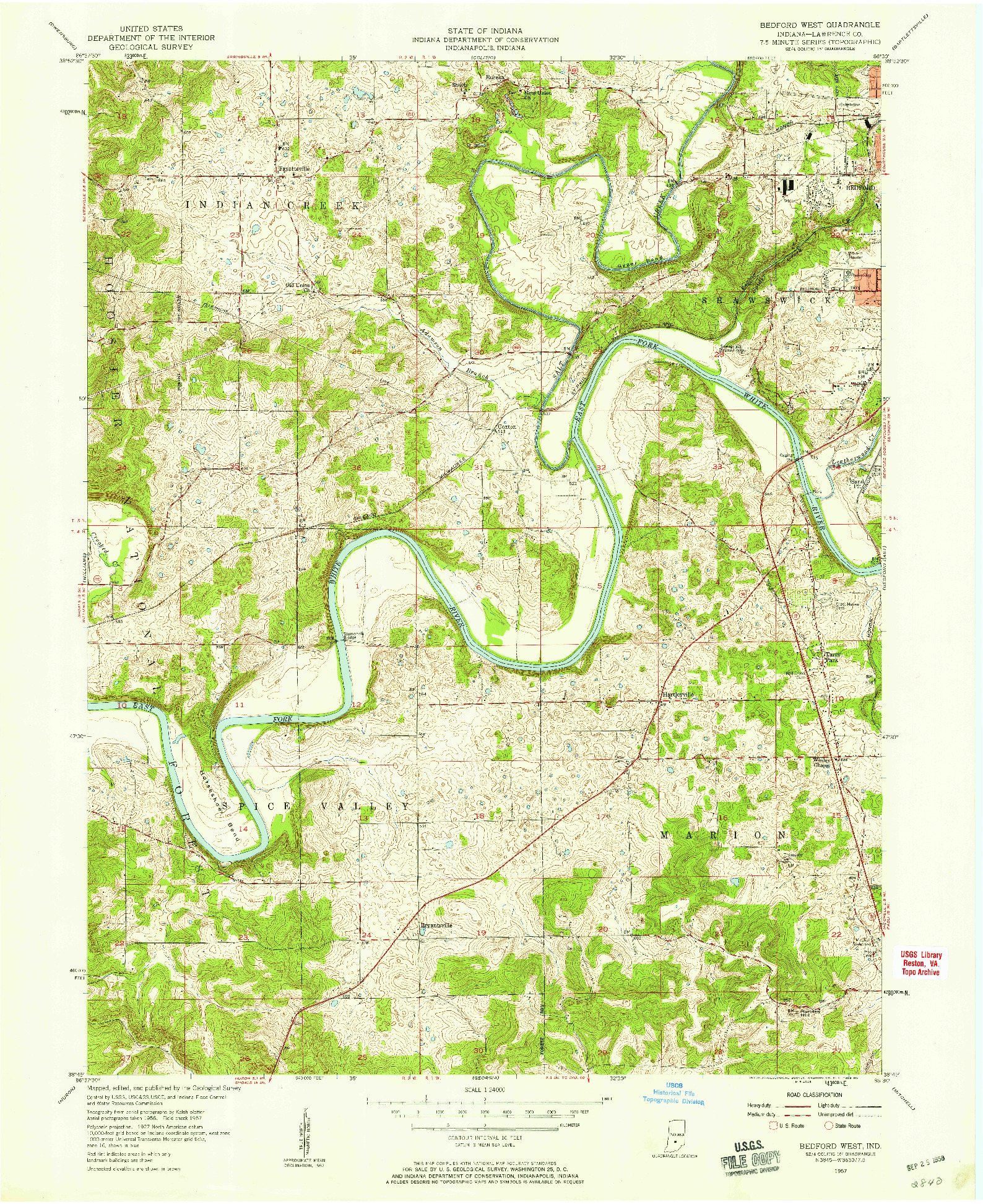 USGS 1:24000-SCALE QUADRANGLE FOR BEDFORD WEST, IN 1957