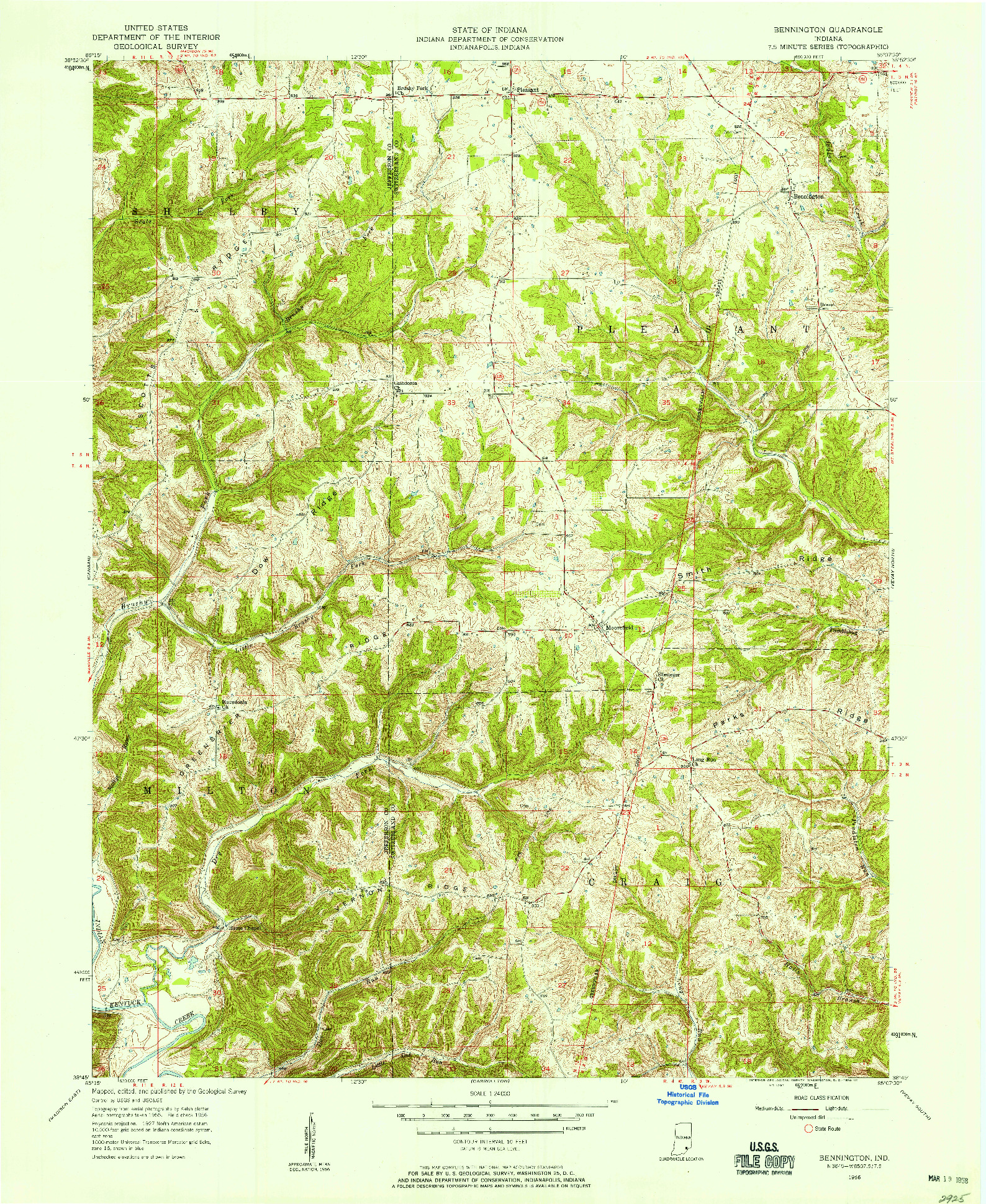 USGS 1:24000-SCALE QUADRANGLE FOR BENNINGTON, IN 1956