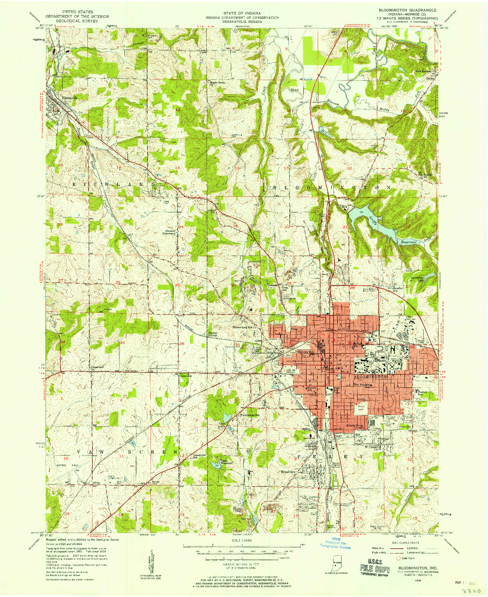 USGS 1:24000-SCALE QUADRANGLE FOR BLOOMINGTON, IN 1956