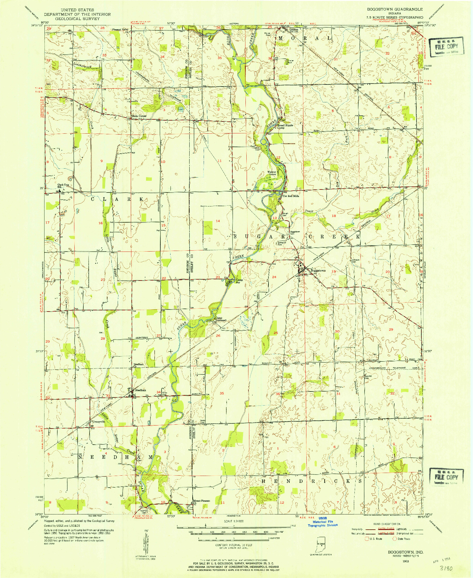 USGS 1:24000-SCALE QUADRANGLE FOR BOGGSTOWN, IN 1953