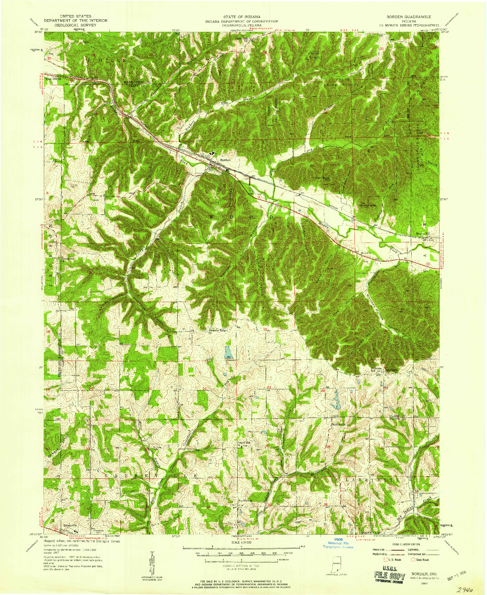 USGS 1:24000-SCALE QUADRANGLE FOR BORDEN, IN 1957