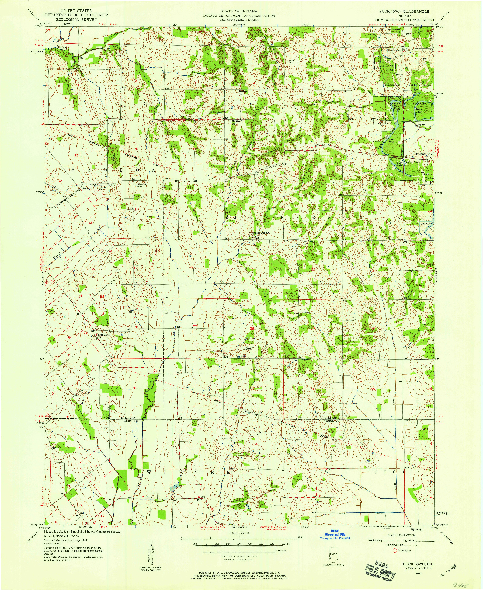 USGS 1:24000-SCALE QUADRANGLE FOR BUCKTOWN, IN 1957