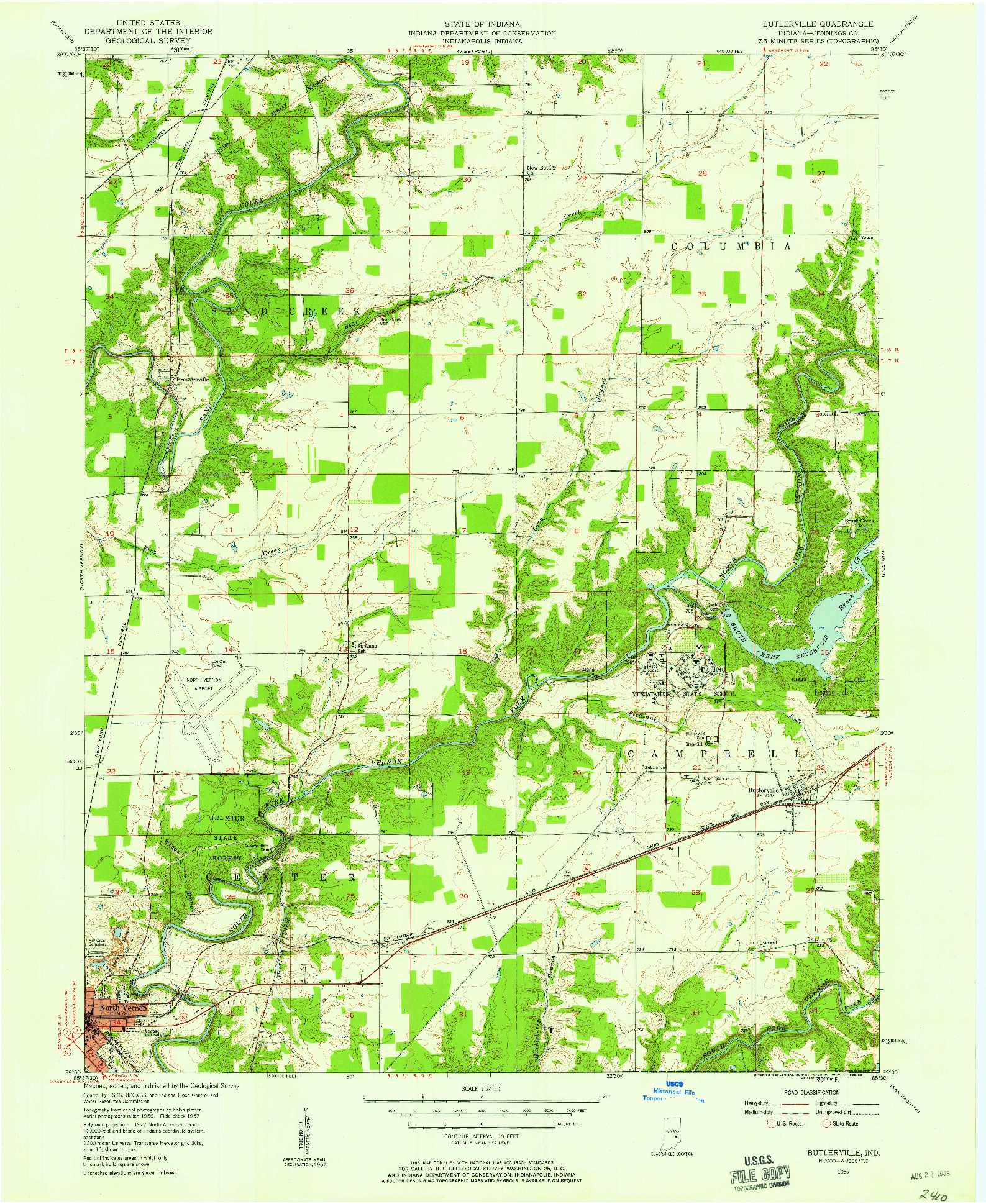 USGS 1:24000-SCALE QUADRANGLE FOR BUTLERVILLE, IN 1957