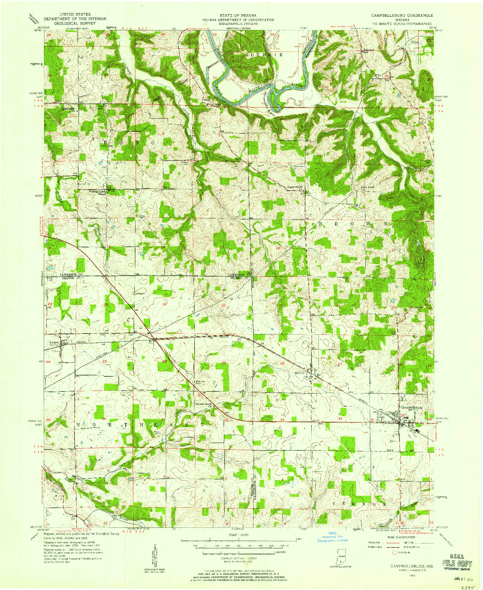 USGS 1:24000-SCALE QUADRANGLE FOR CAMPBELLSBURG, IN 1957