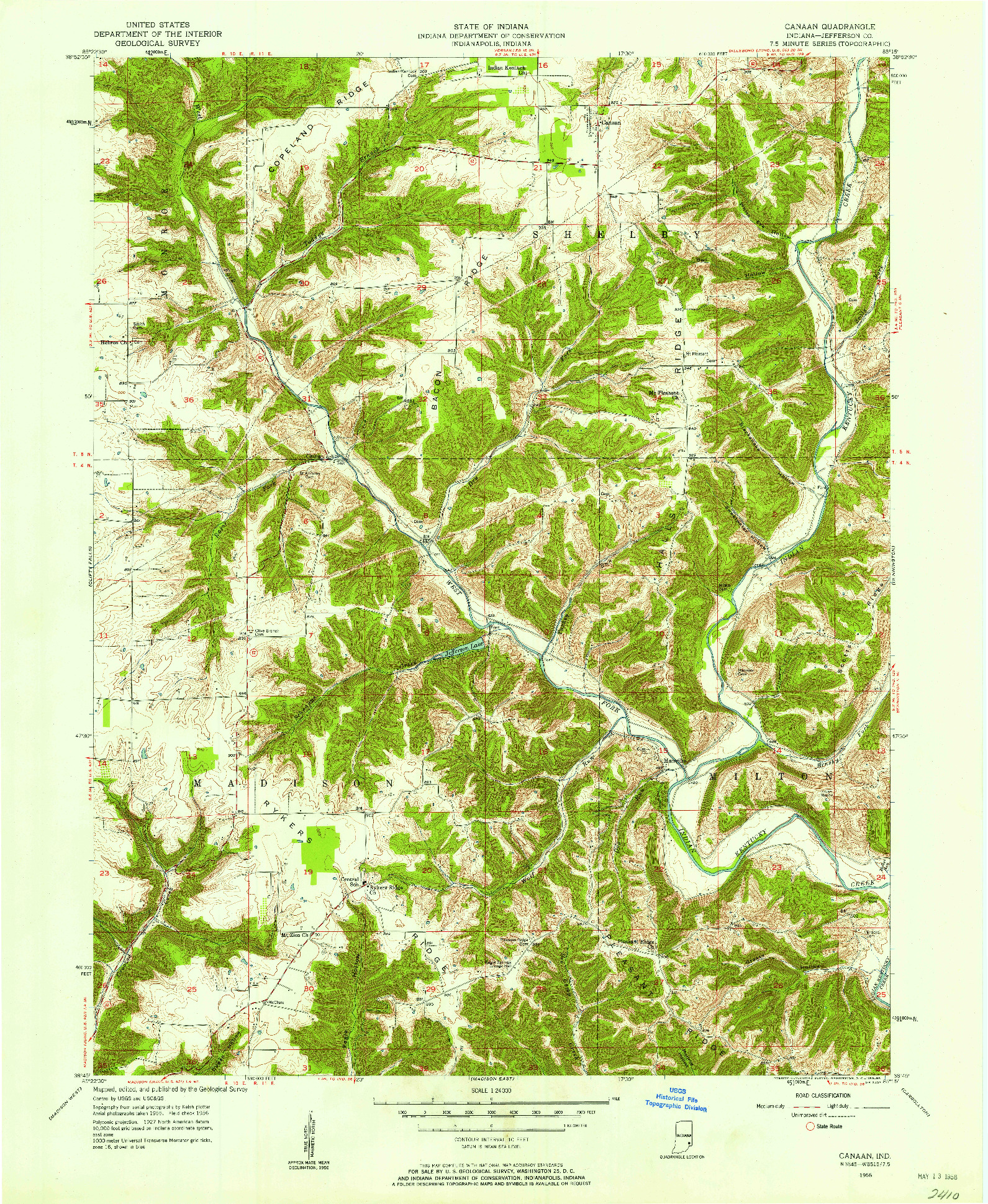 USGS 1:24000-SCALE QUADRANGLE FOR CANAAN, IN 1956