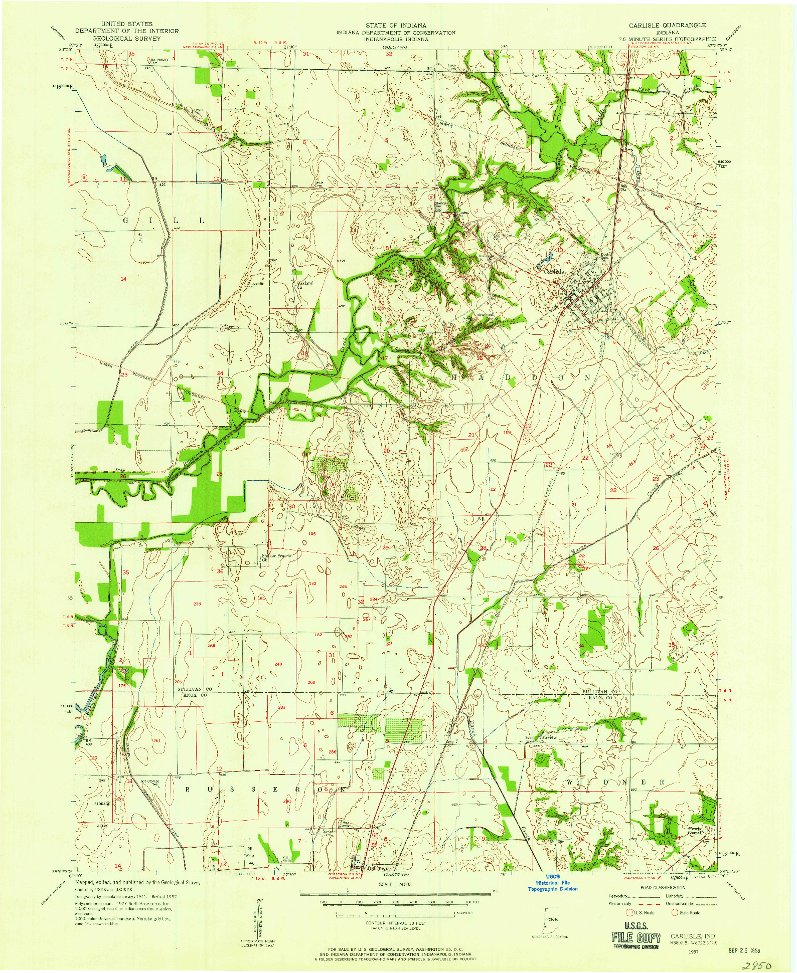 USGS 1:24000-SCALE QUADRANGLE FOR CARLISLE, IN 1957