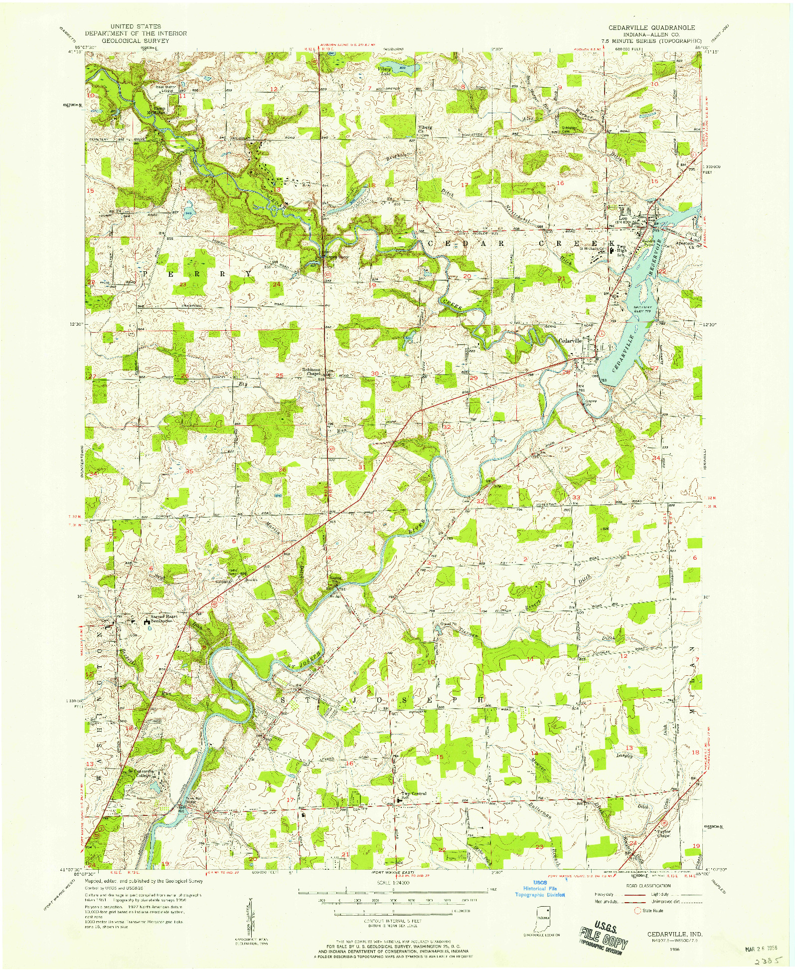 USGS 1:24000-SCALE QUADRANGLE FOR CEDARVILLE, IN 1956