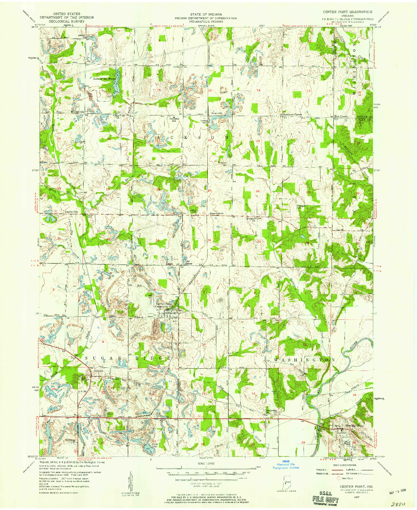 USGS 1:24000-SCALE QUADRANGLE FOR CENTER POINT, IN 1957