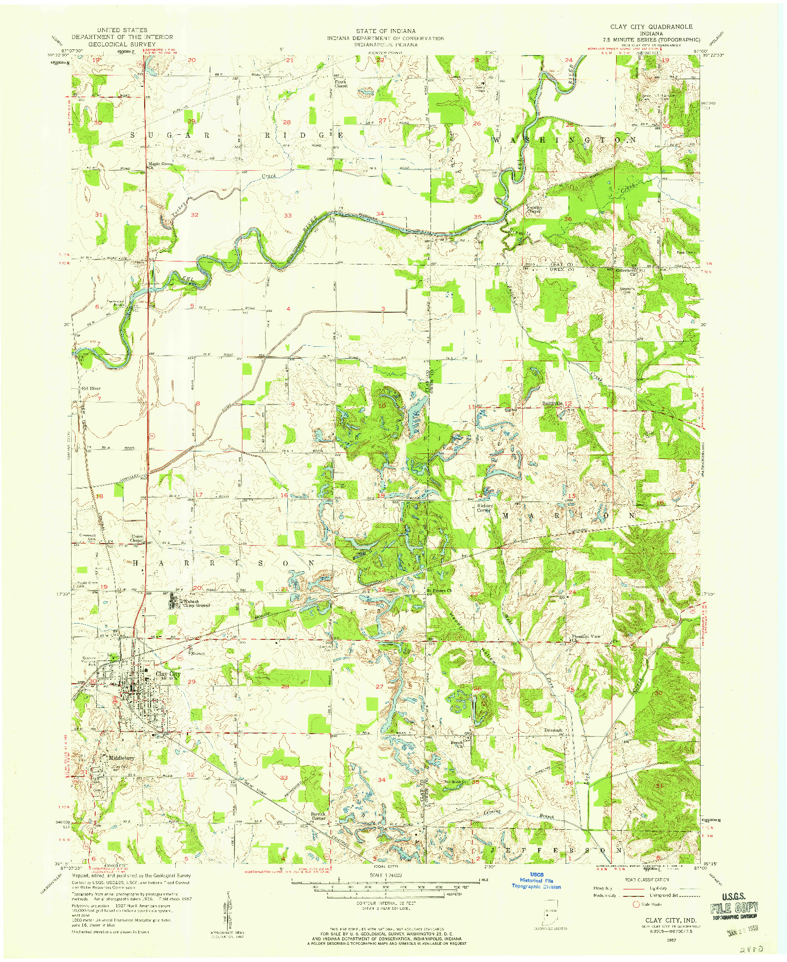 USGS 1:24000-SCALE QUADRANGLE FOR CLAY CITY, IN 1957