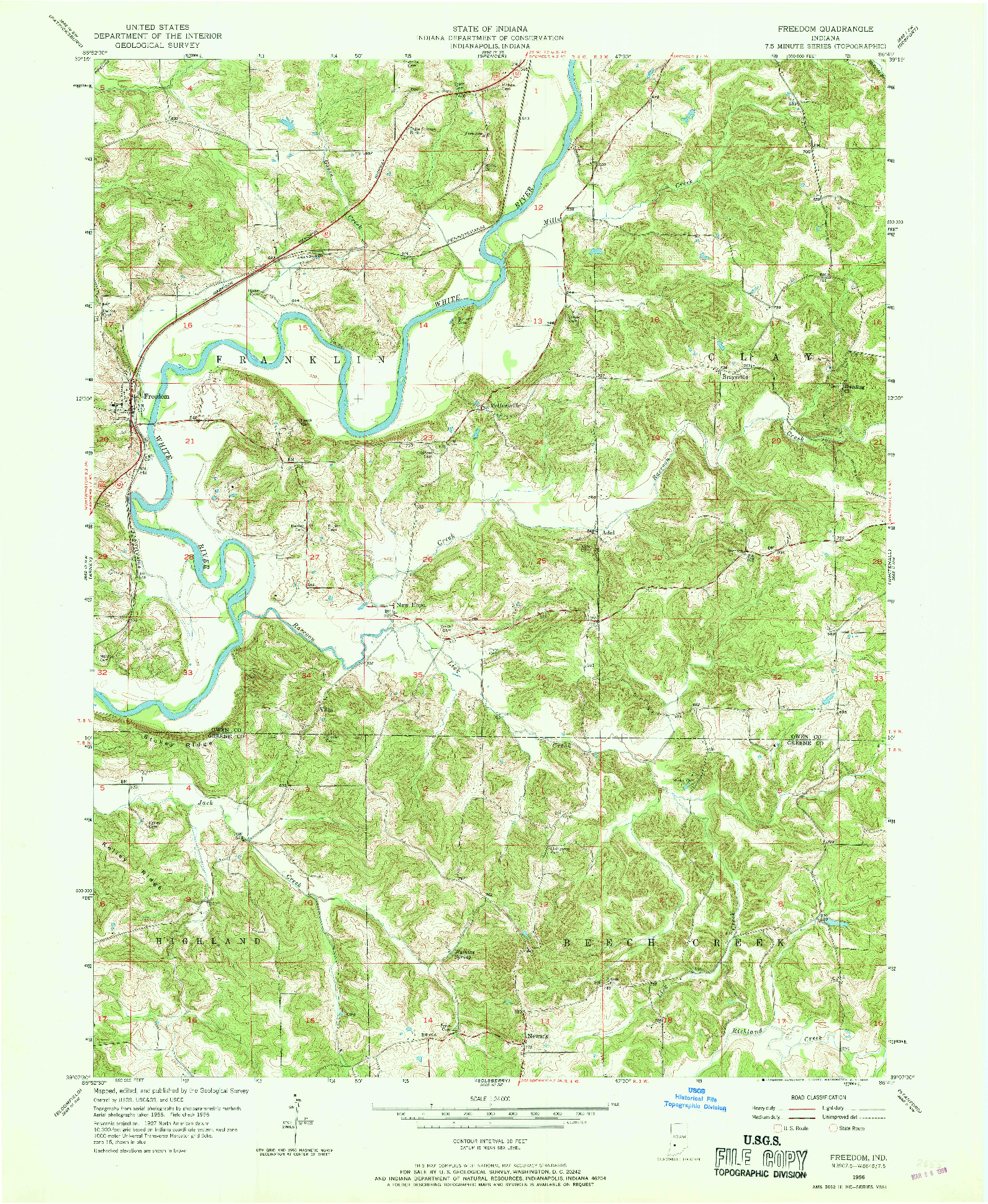 USGS 1:24000-SCALE QUADRANGLE FOR FREEDOM, IN 1956