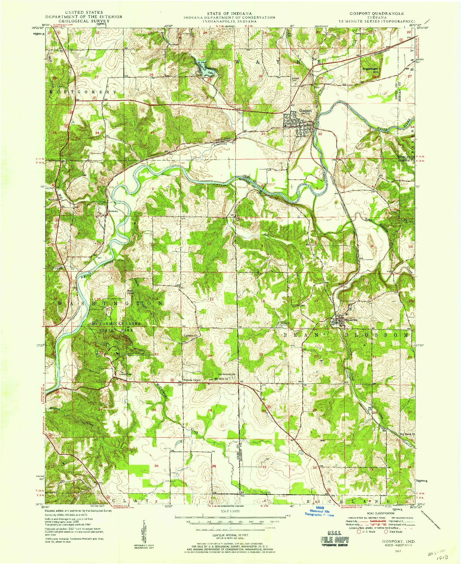 USGS 1:24000-SCALE QUADRANGLE FOR GOSPORT, IN 1947