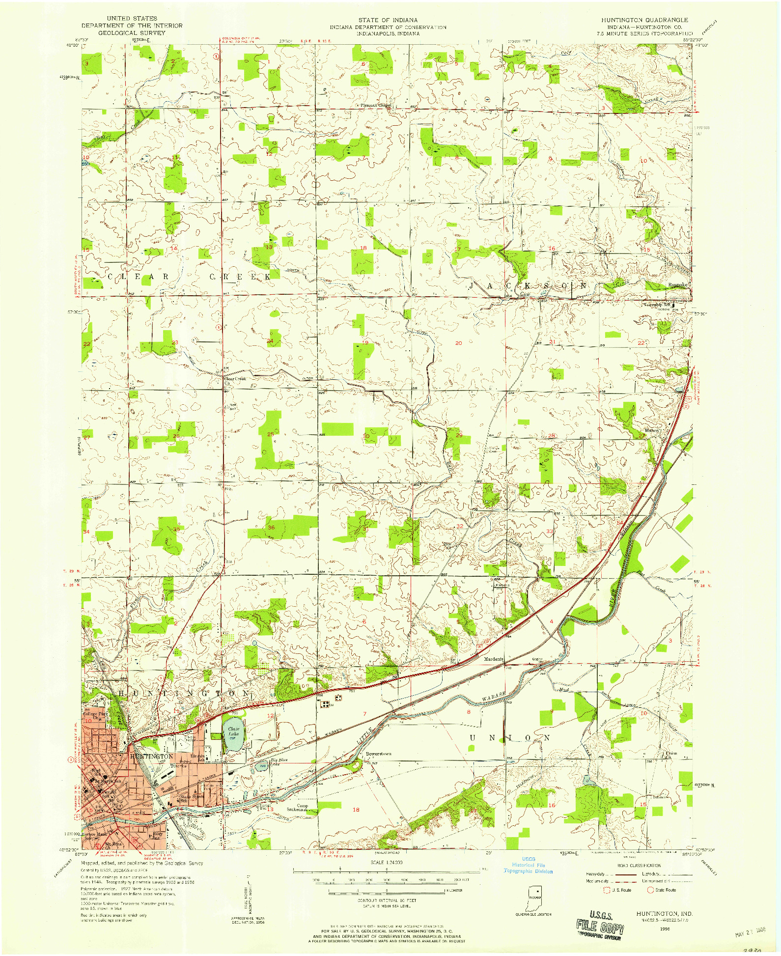 USGS 1:24000-SCALE QUADRANGLE FOR HUNTINGTON, IN 1956