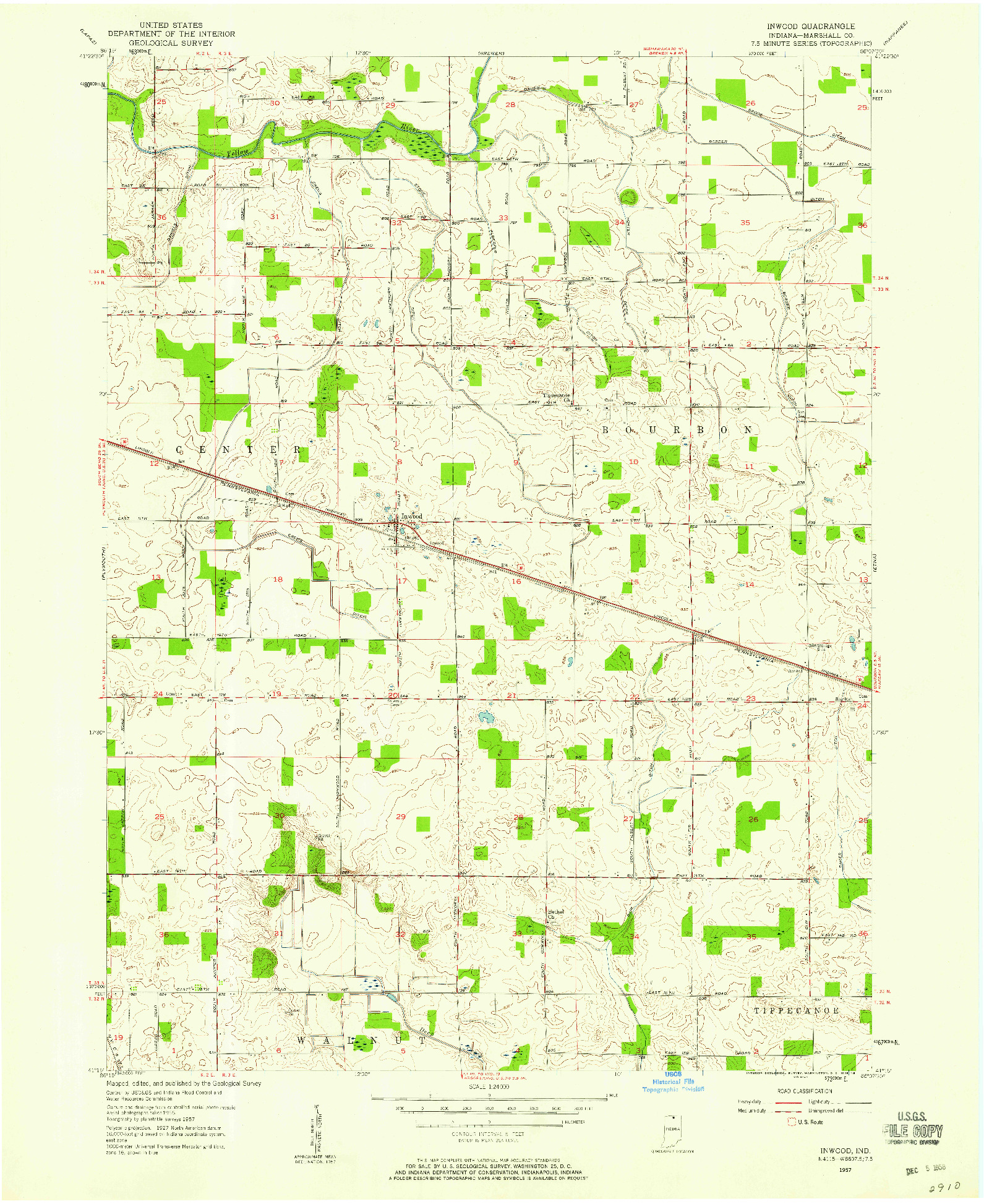 USGS 1:24000-SCALE QUADRANGLE FOR INWOOD, IN 1957