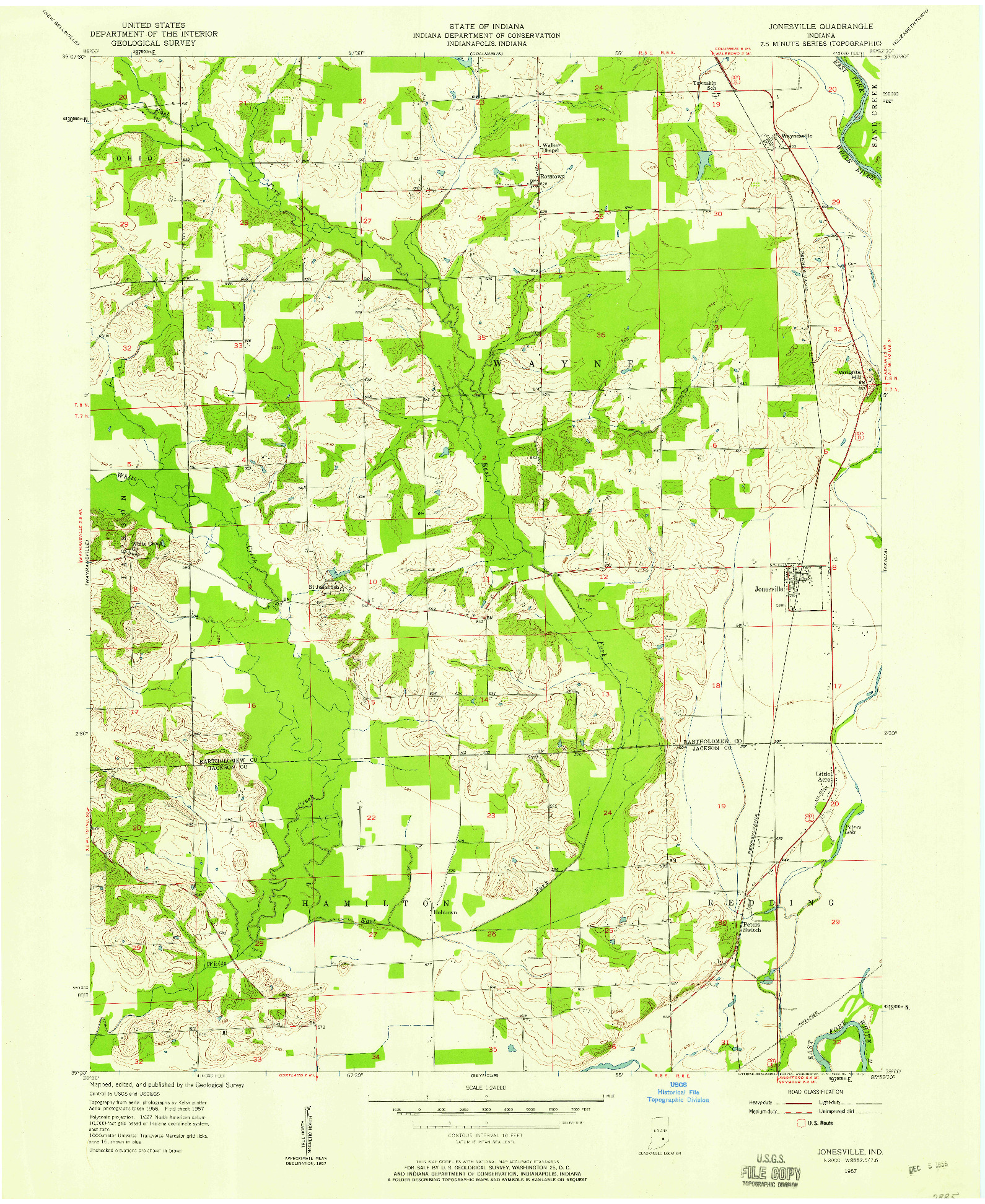 USGS 1:24000-SCALE QUADRANGLE FOR JONESVILLE, IN 1957