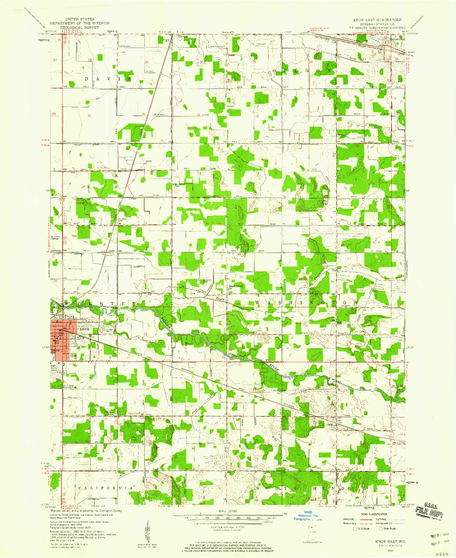 USGS 1:24000-SCALE QUADRANGLE FOR KNOX EAST, IN 1957