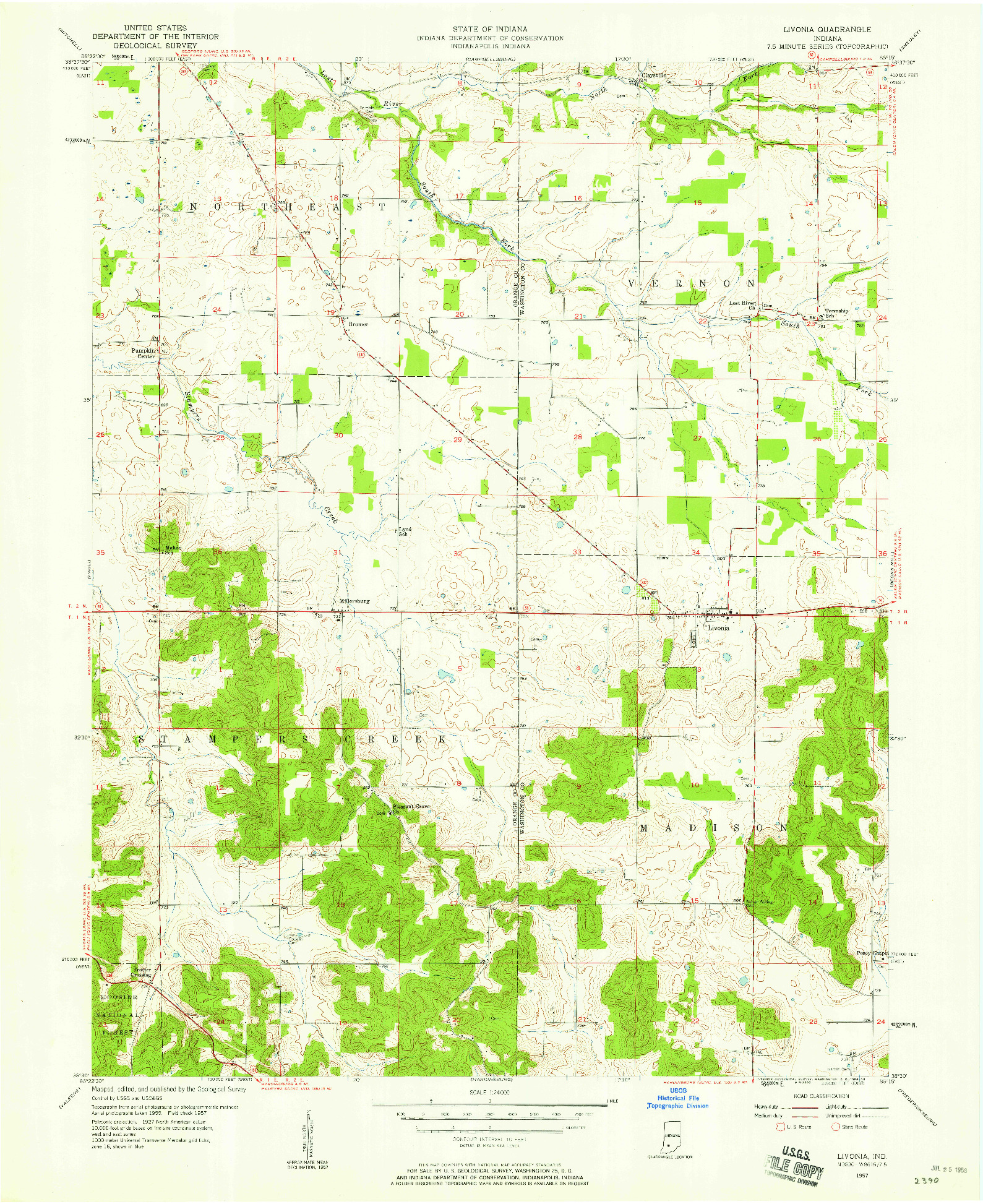 USGS 1:24000-SCALE QUADRANGLE FOR LIVONIA, IN 1957