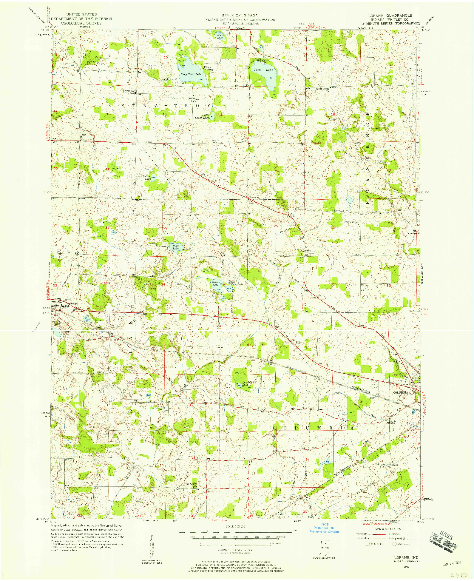 USGS 1:24000-SCALE QUADRANGLE FOR LORANE, IN 1956