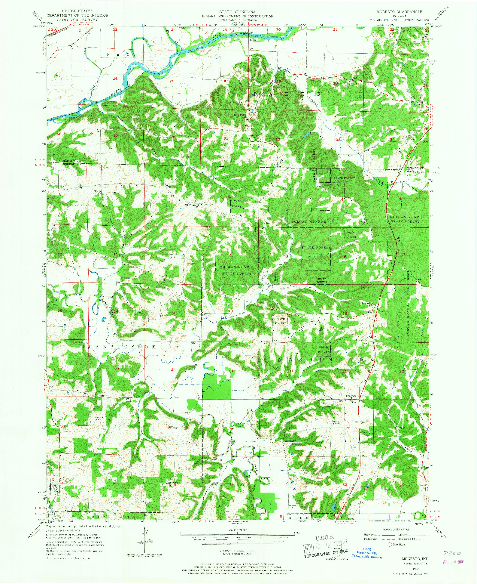 USGS 1:24000-SCALE QUADRANGLE FOR MODESTO, IN 1957