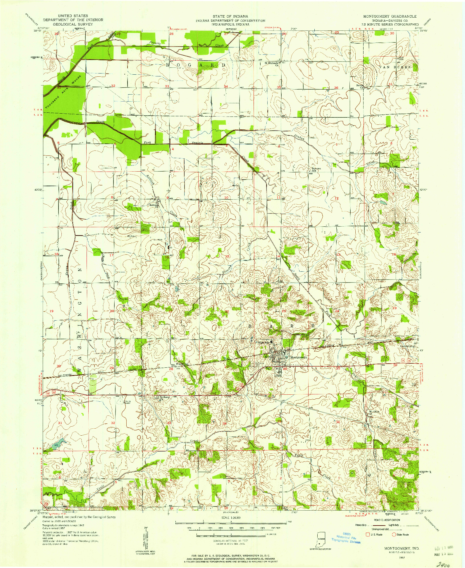 USGS 1:24000-SCALE QUADRANGLE FOR MONTGOMERY, IN 1957