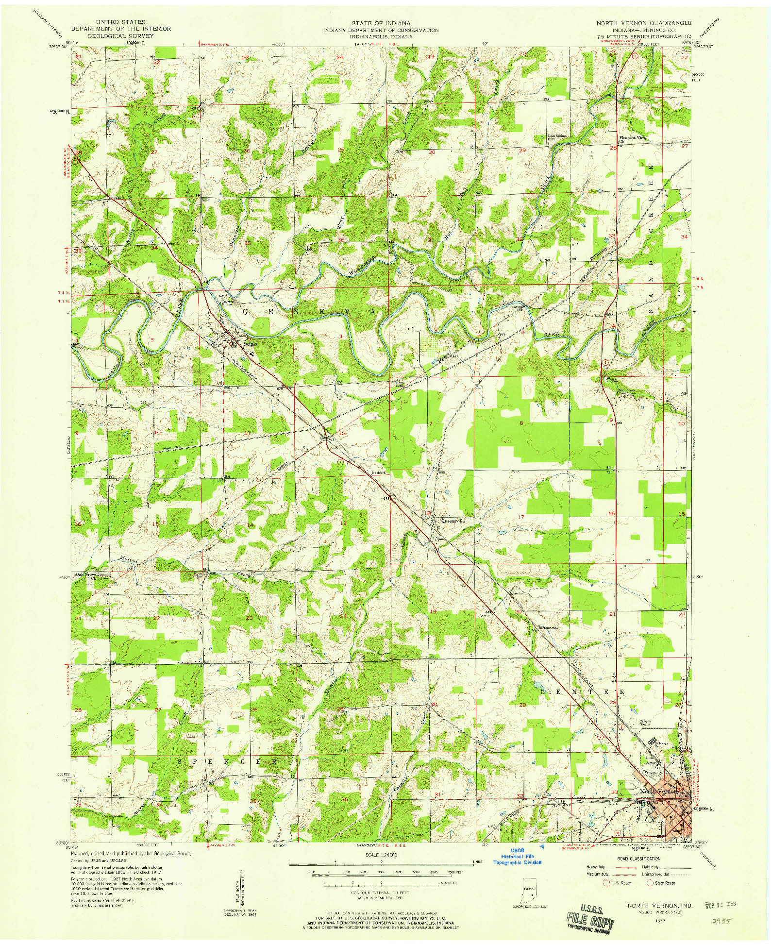 USGS 1:24000-SCALE QUADRANGLE FOR NORTH VERNON, IN 1957
