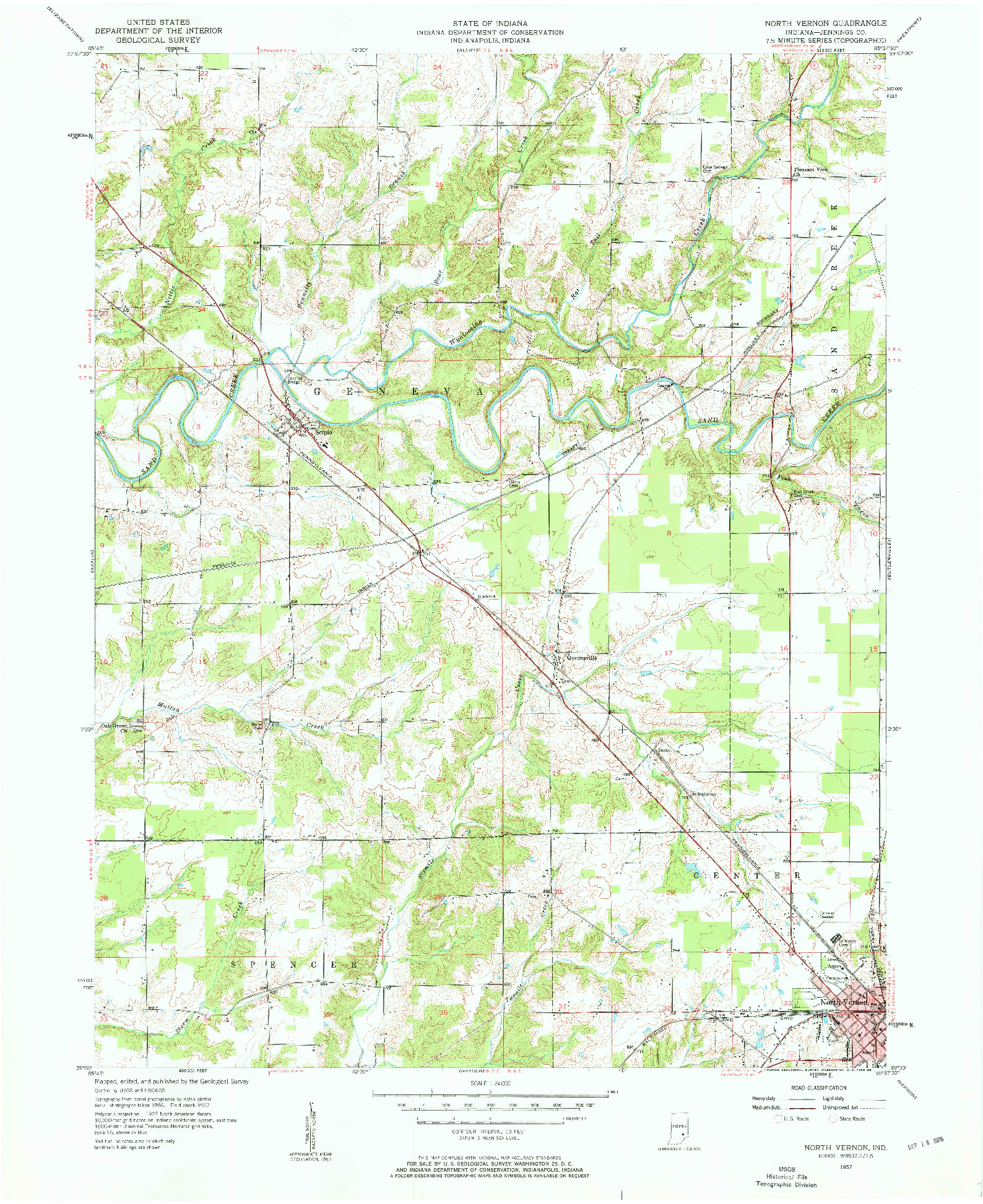 USGS 1:24000-SCALE QUADRANGLE FOR NORTH VERNON, IN 1957