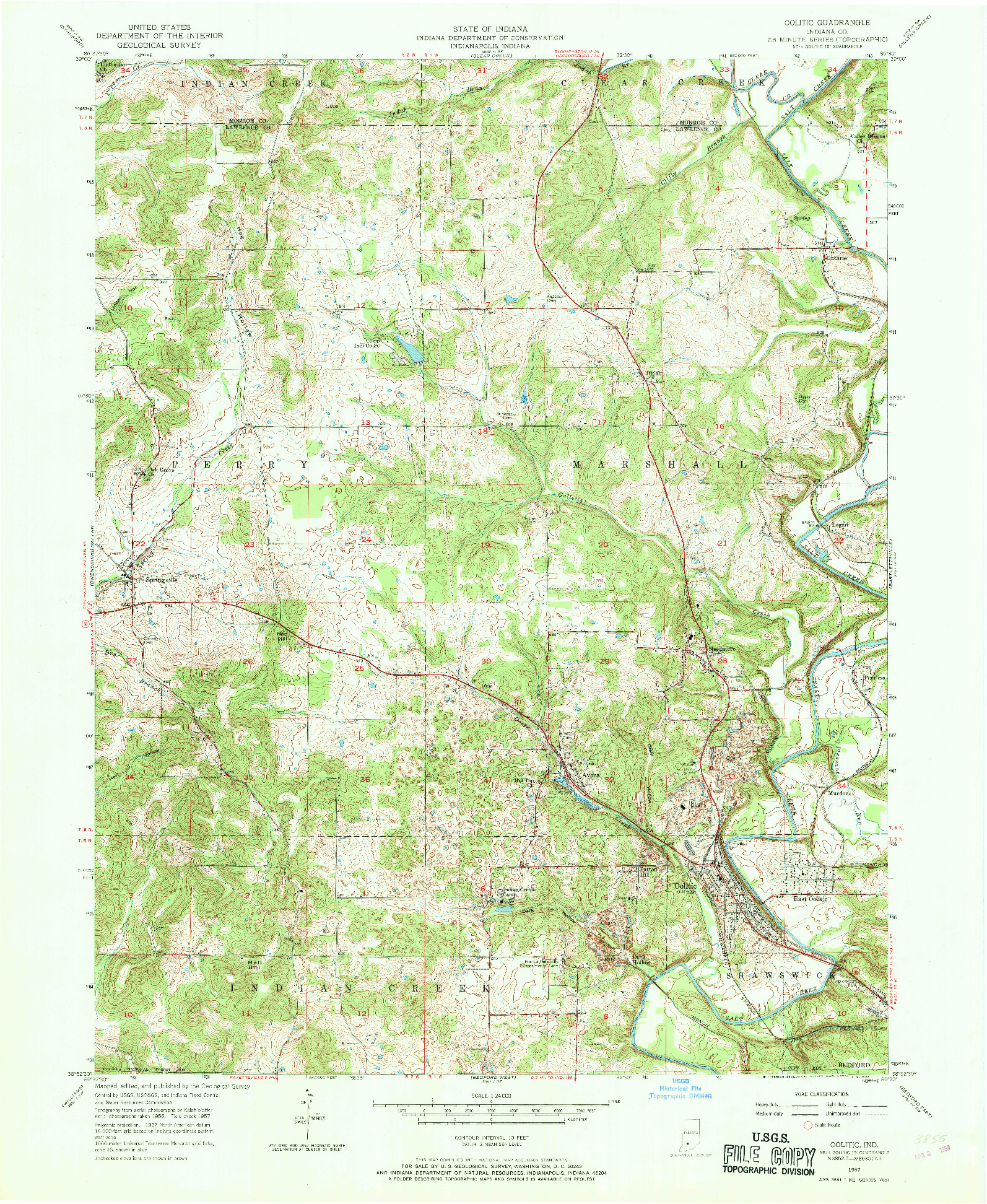 USGS 1:24000-SCALE QUADRANGLE FOR OOLITIC, IN 1957