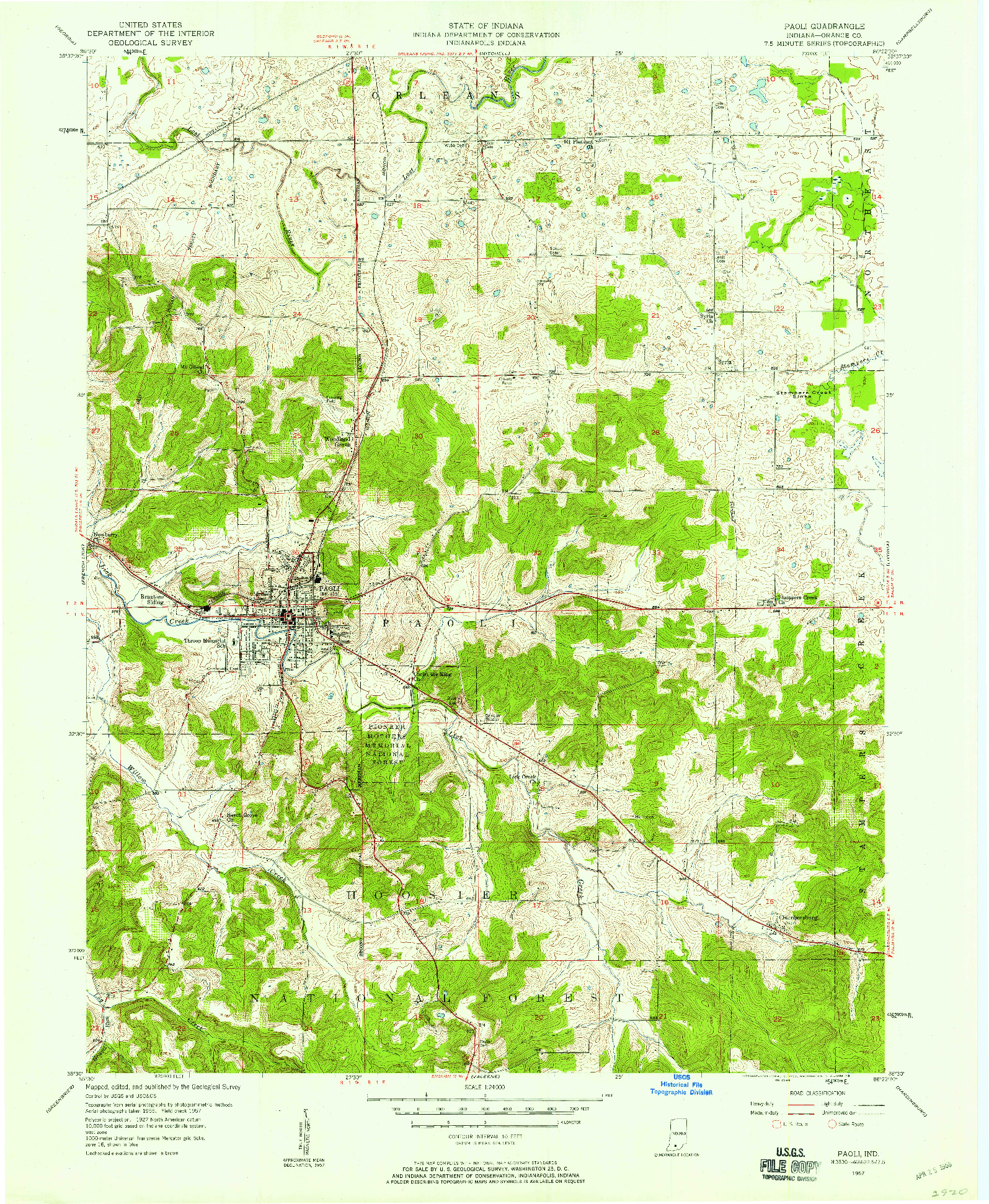 USGS 1:24000-SCALE QUADRANGLE FOR PAOLI, IN 1957