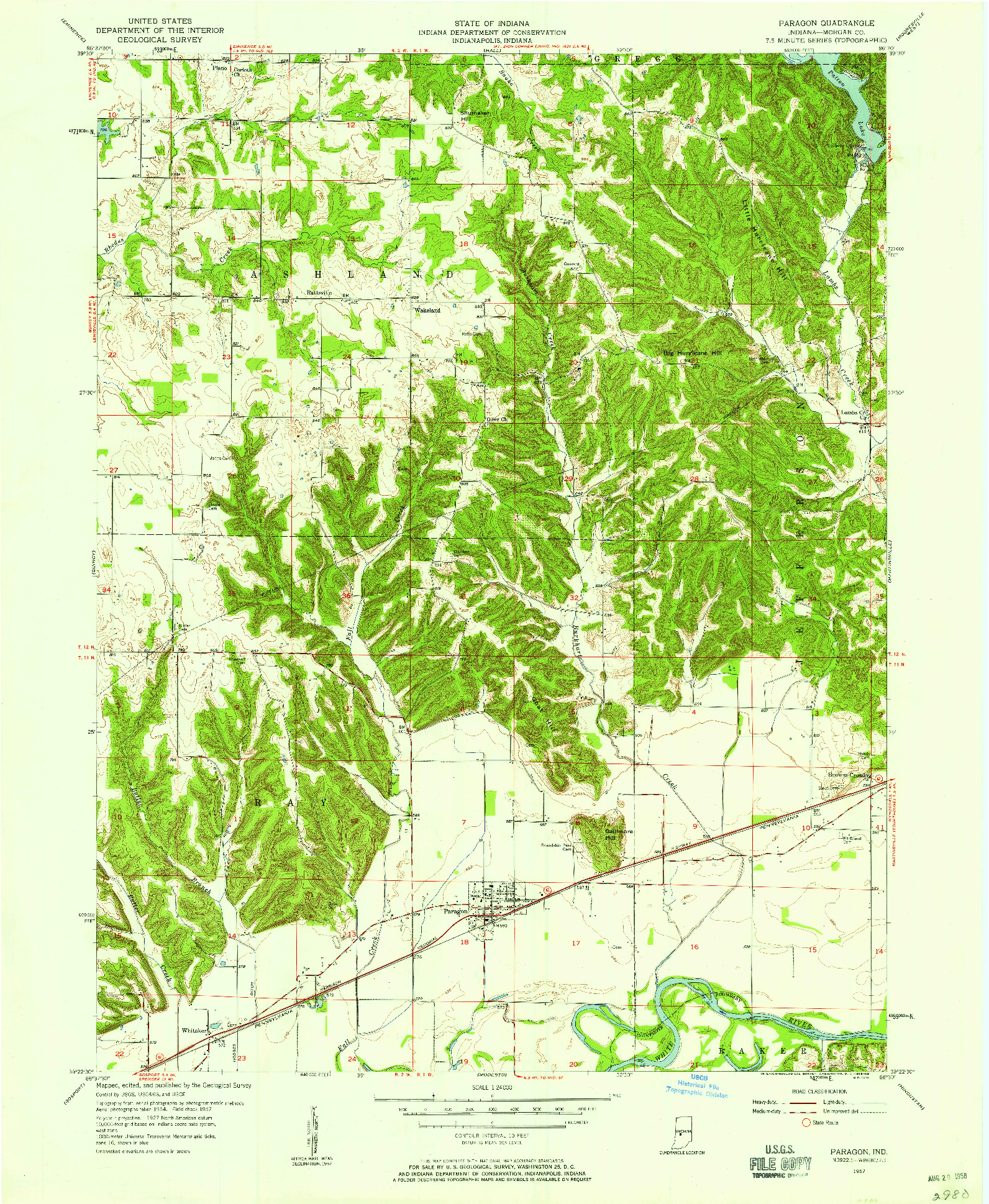 USGS 1:24000-SCALE QUADRANGLE FOR PARAGON, IN 1957