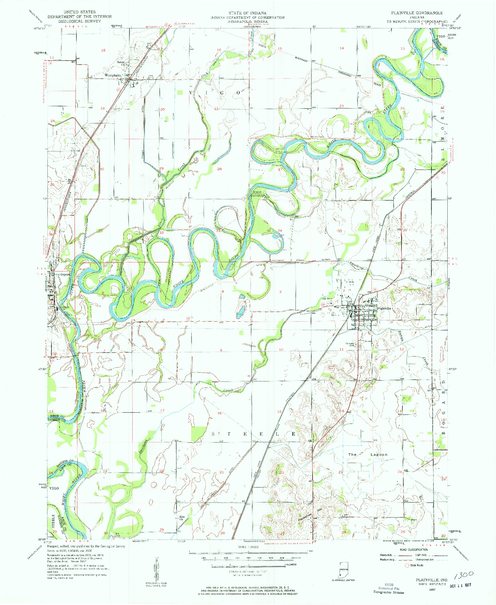 USGS 1:24000-SCALE QUADRANGLE FOR PLAINVILLE, IN 1957