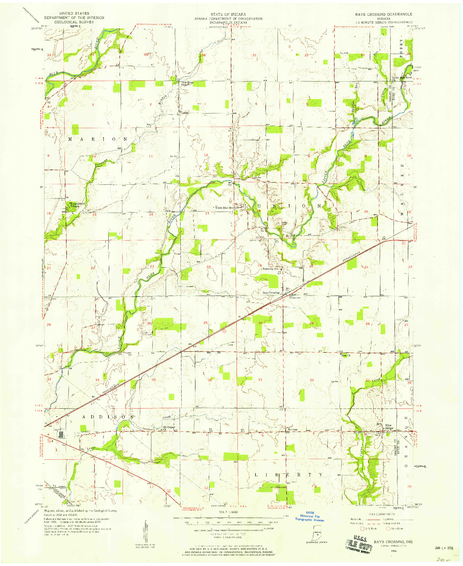 USGS 1:24000-SCALE QUADRANGLE FOR RAYS CROSSING, IN 1956
