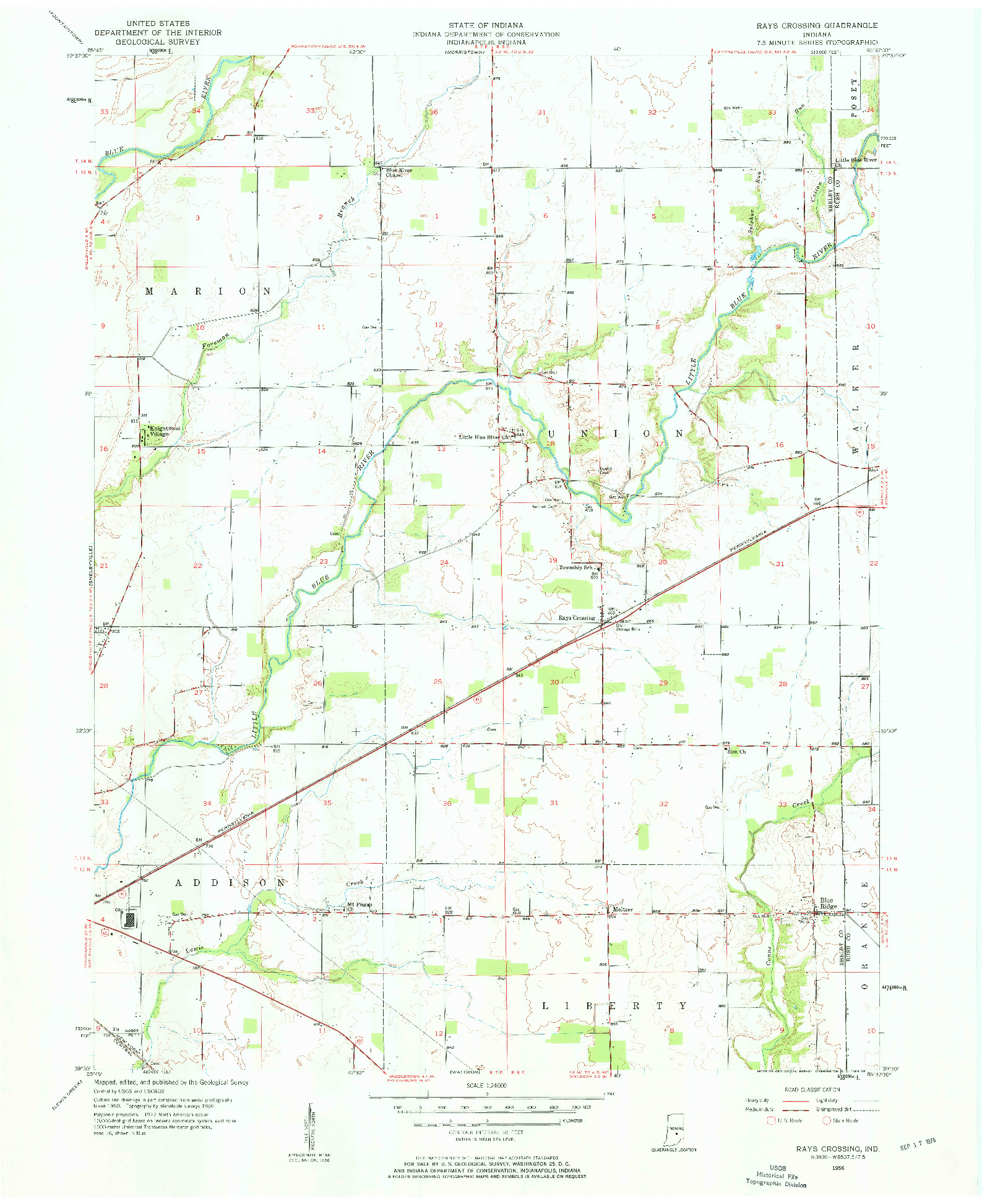 USGS 1:24000-SCALE QUADRANGLE FOR RAYS CROSSING, IN 1956