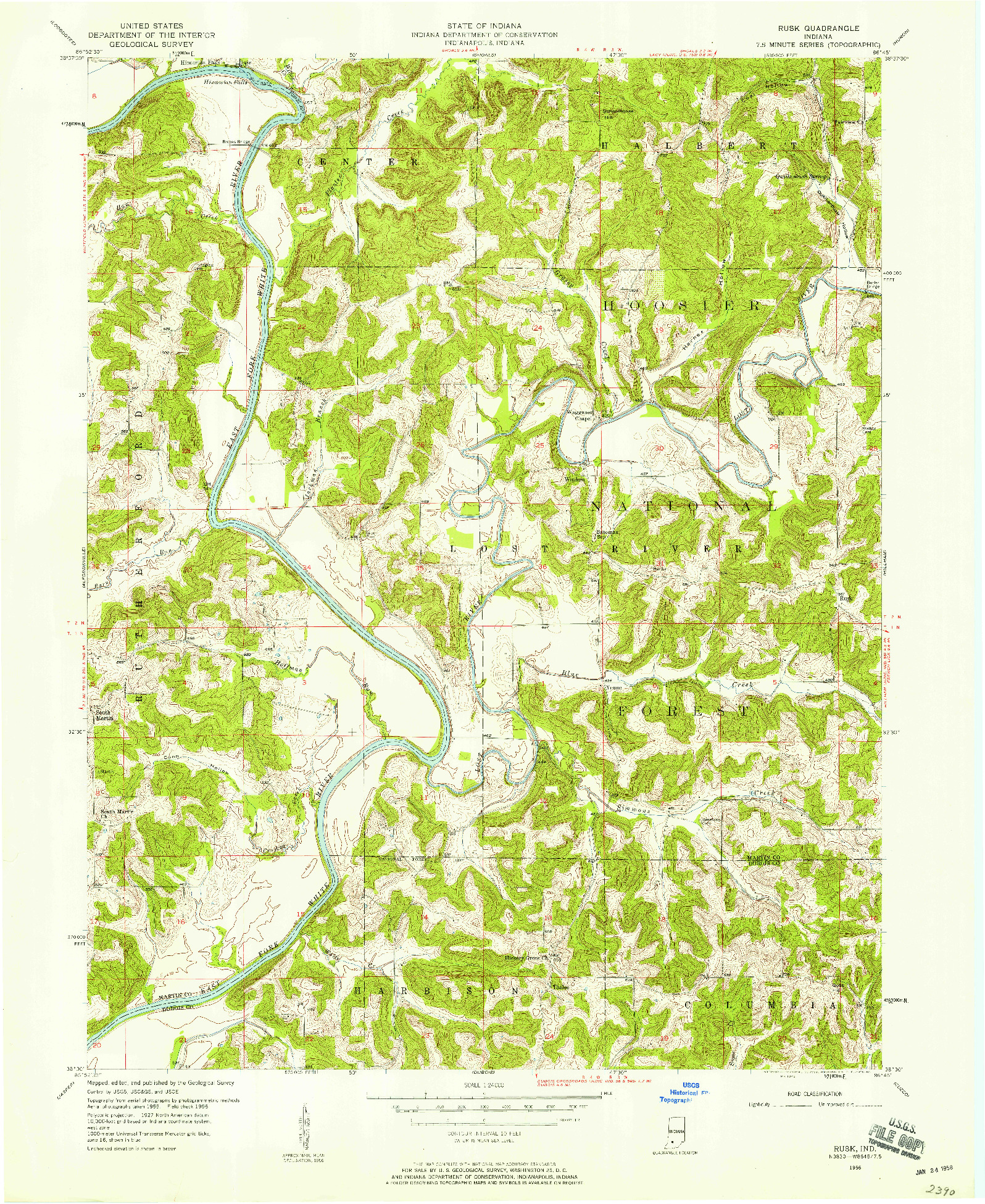 USGS 1:24000-SCALE QUADRANGLE FOR RUSK, IN 1956