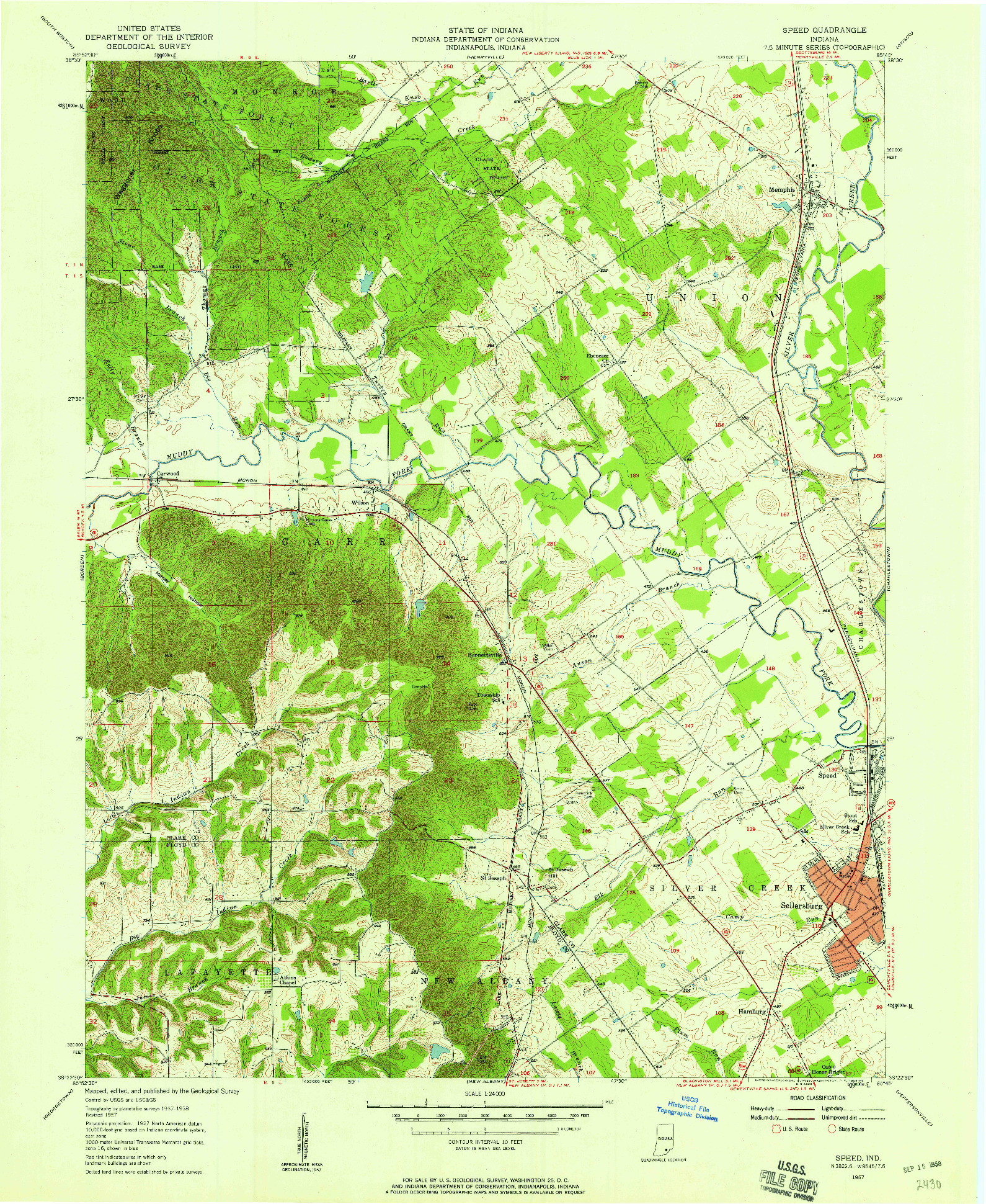 USGS 1:24000-SCALE QUADRANGLE FOR SPEED, IN 1957