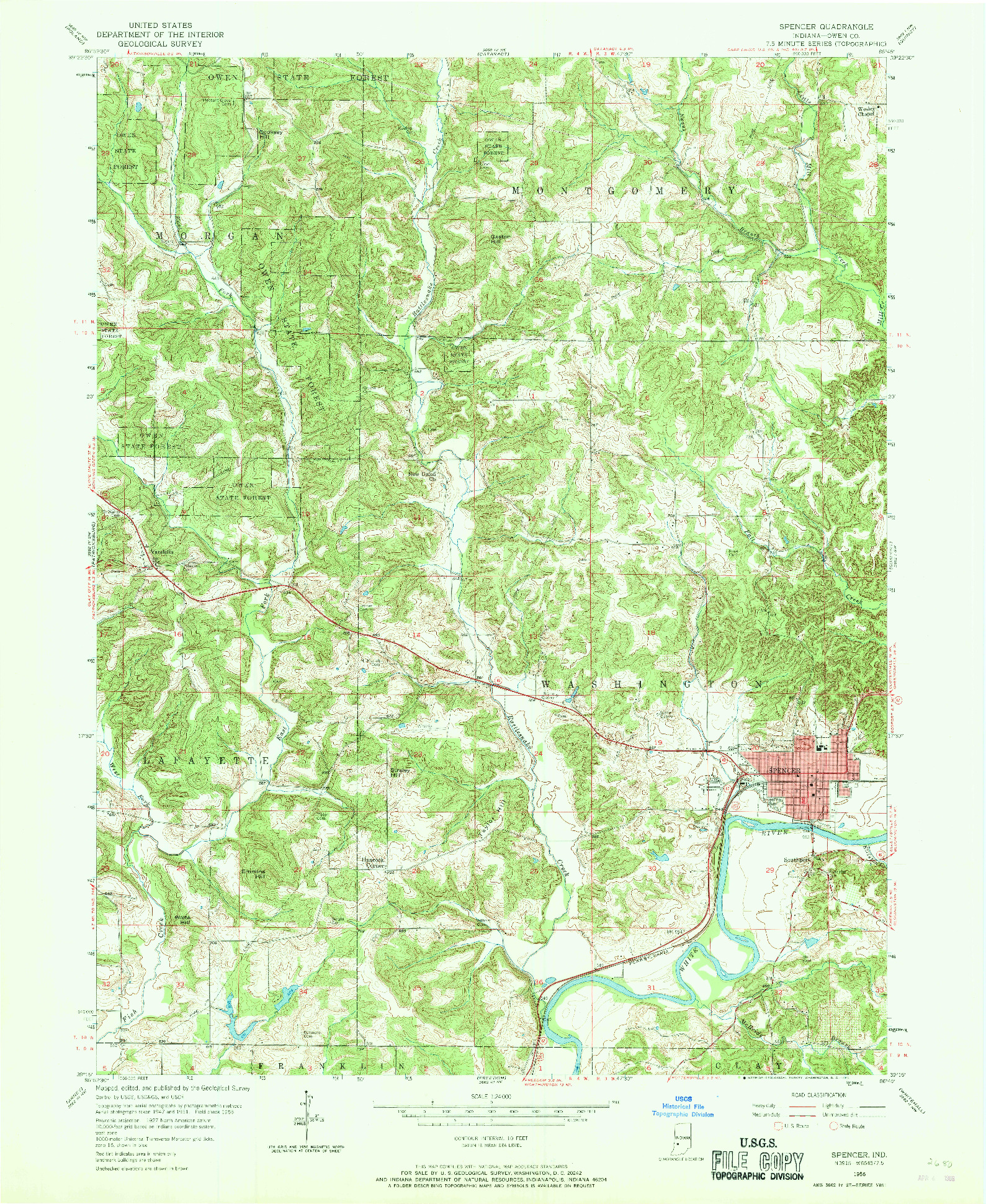 USGS 1:24000-SCALE QUADRANGLE FOR SPENCER, IN 1956