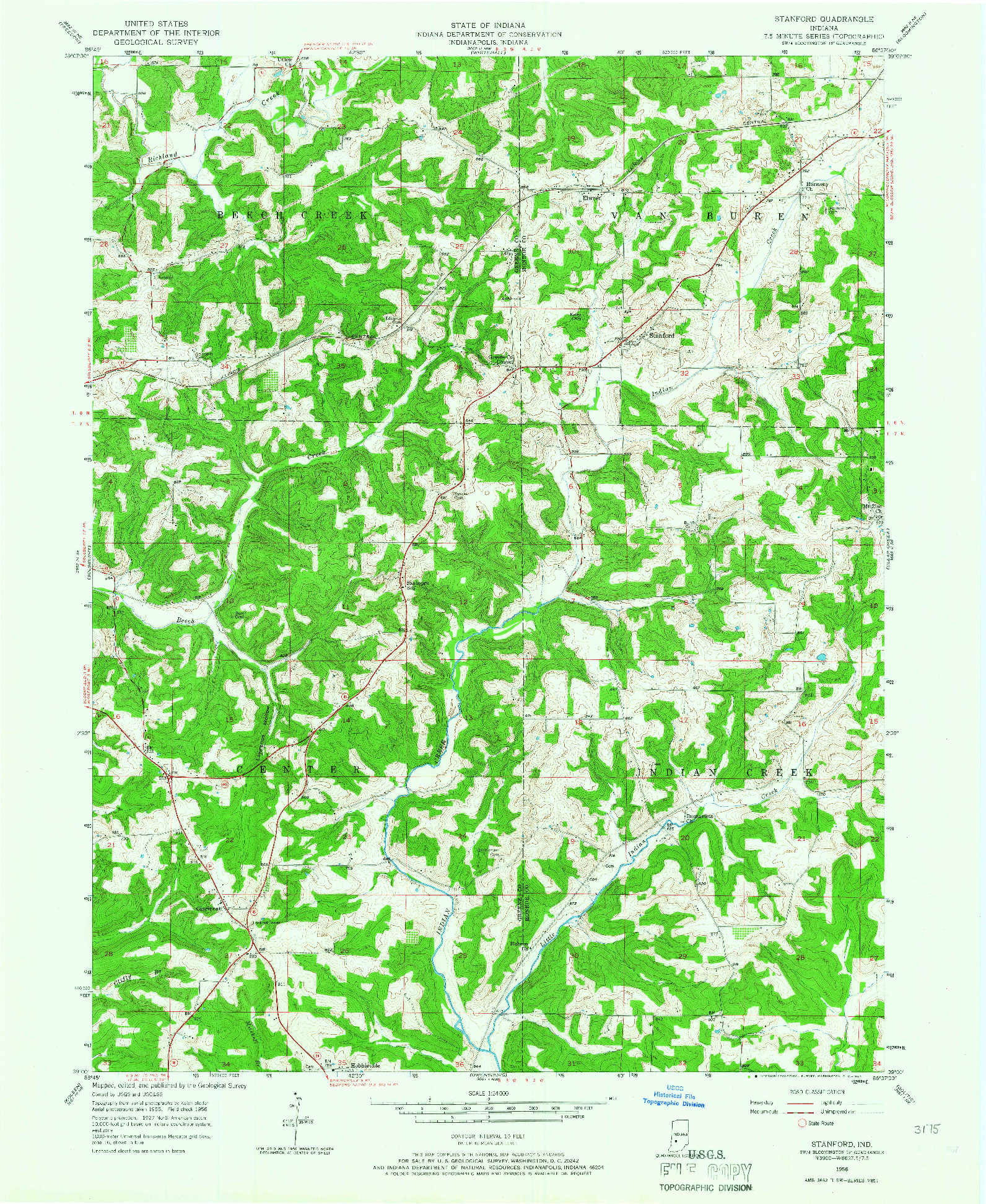 USGS 1:24000-SCALE QUADRANGLE FOR STANFORD, IN 1956