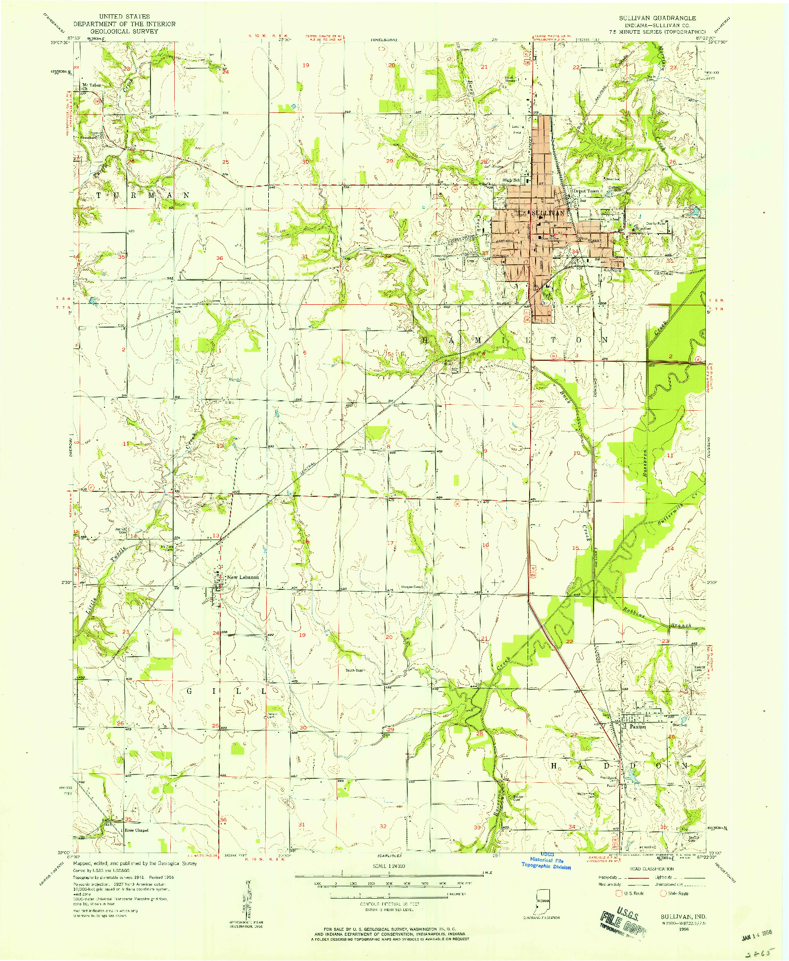 USGS 1:24000-SCALE QUADRANGLE FOR SULLIVAN, IN 1956