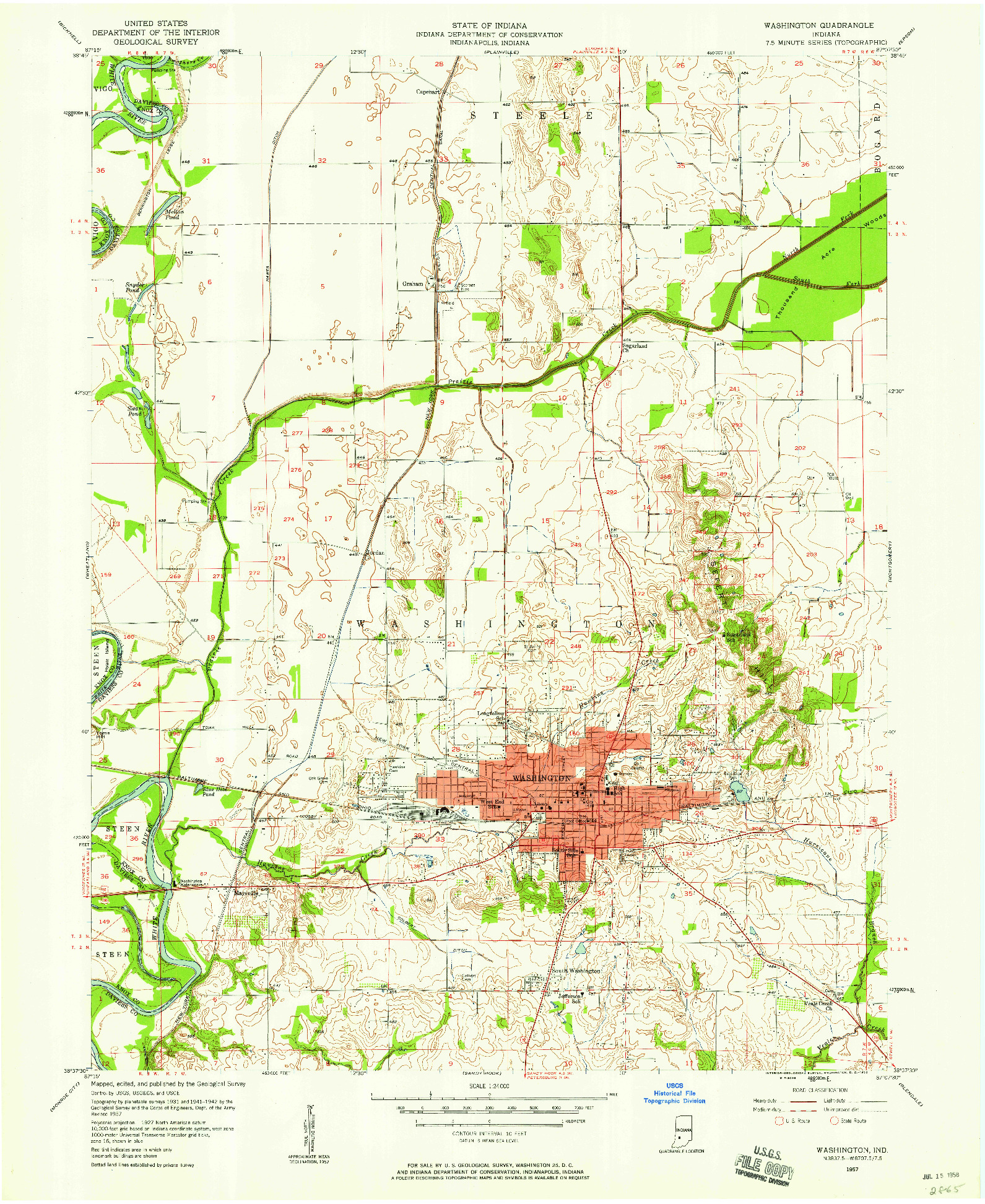 USGS 1:24000-SCALE QUADRANGLE FOR WASHINGTON, IN 1957