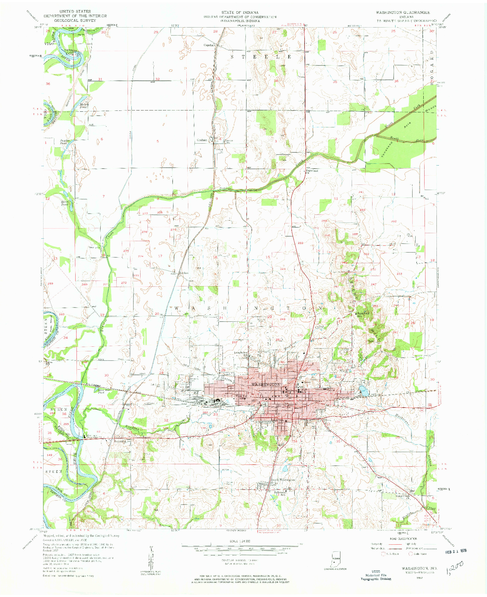 USGS 1:24000-SCALE QUADRANGLE FOR WASHINGTON, IN 1957