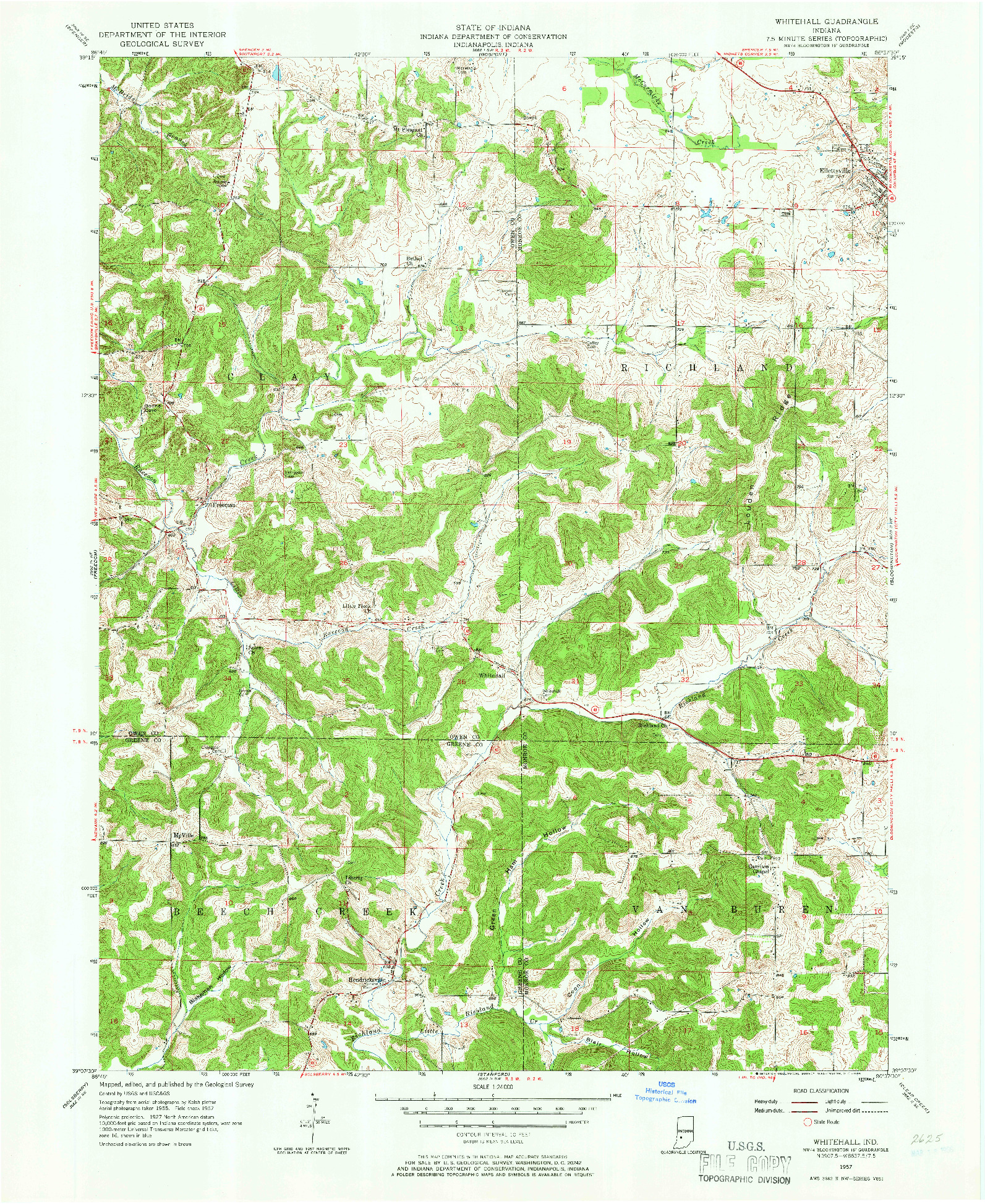 USGS 1:24000-SCALE QUADRANGLE FOR WHITEHALL, IN 1957