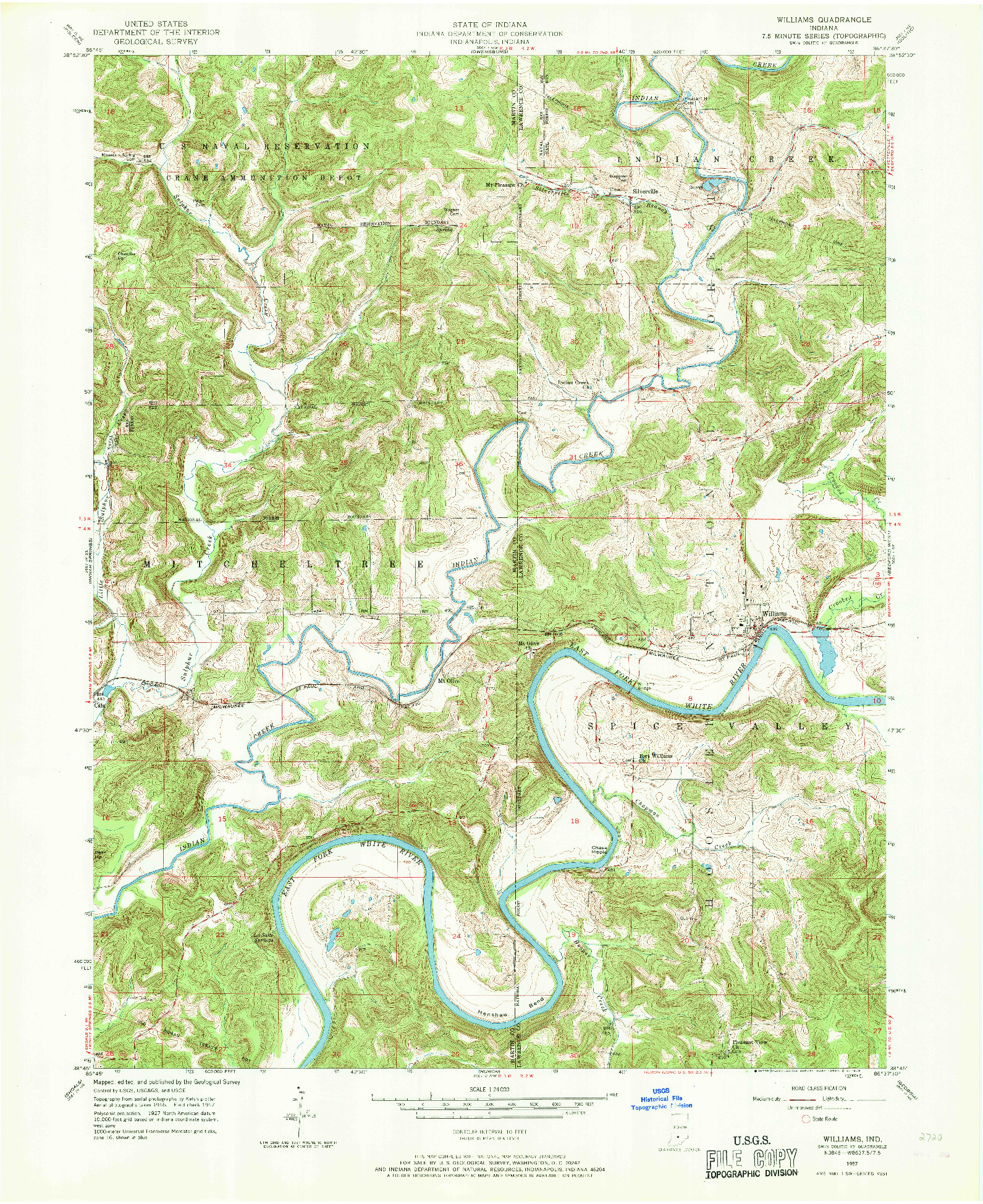 USGS 1:24000-SCALE QUADRANGLE FOR WILLIAMS, IN 1957