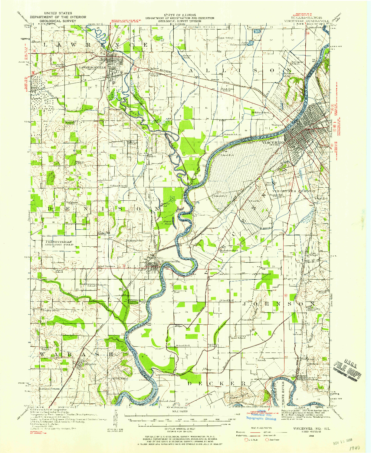 USGS 1:62500-SCALE QUADRANGLE FOR VINCENNES, IN 1944