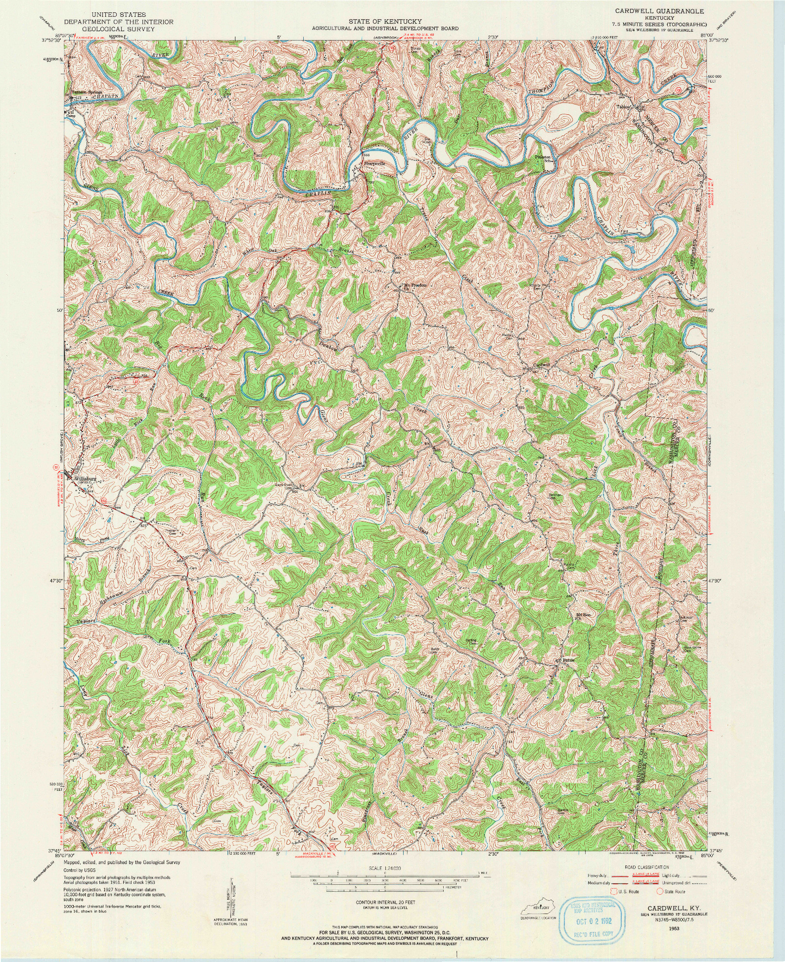 USGS 1:24000-SCALE QUADRANGLE FOR CARDWELL, KY 1953