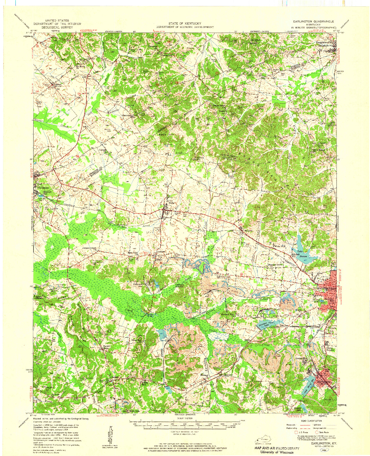 USGS 1:62500-SCALE QUADRANGLE FOR EARLINGTON, KY 1954