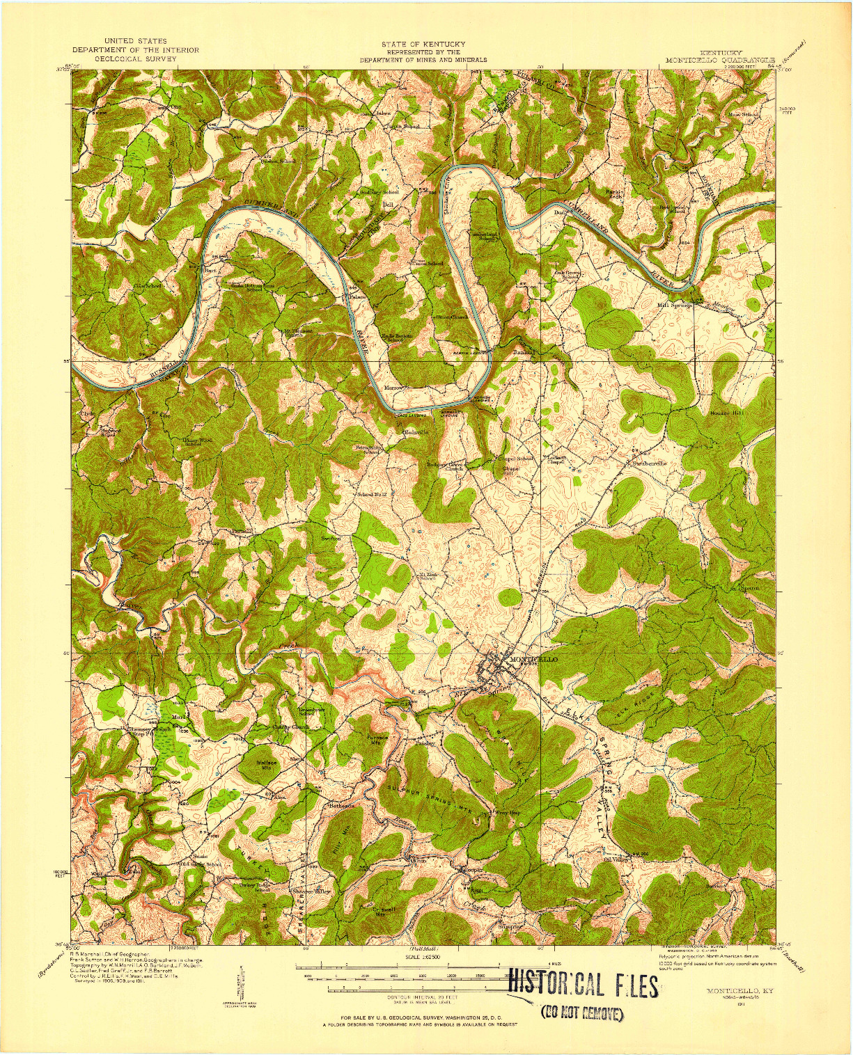 USGS 1:62500-SCALE QUADRANGLE FOR MONTICELLO, KY 1911