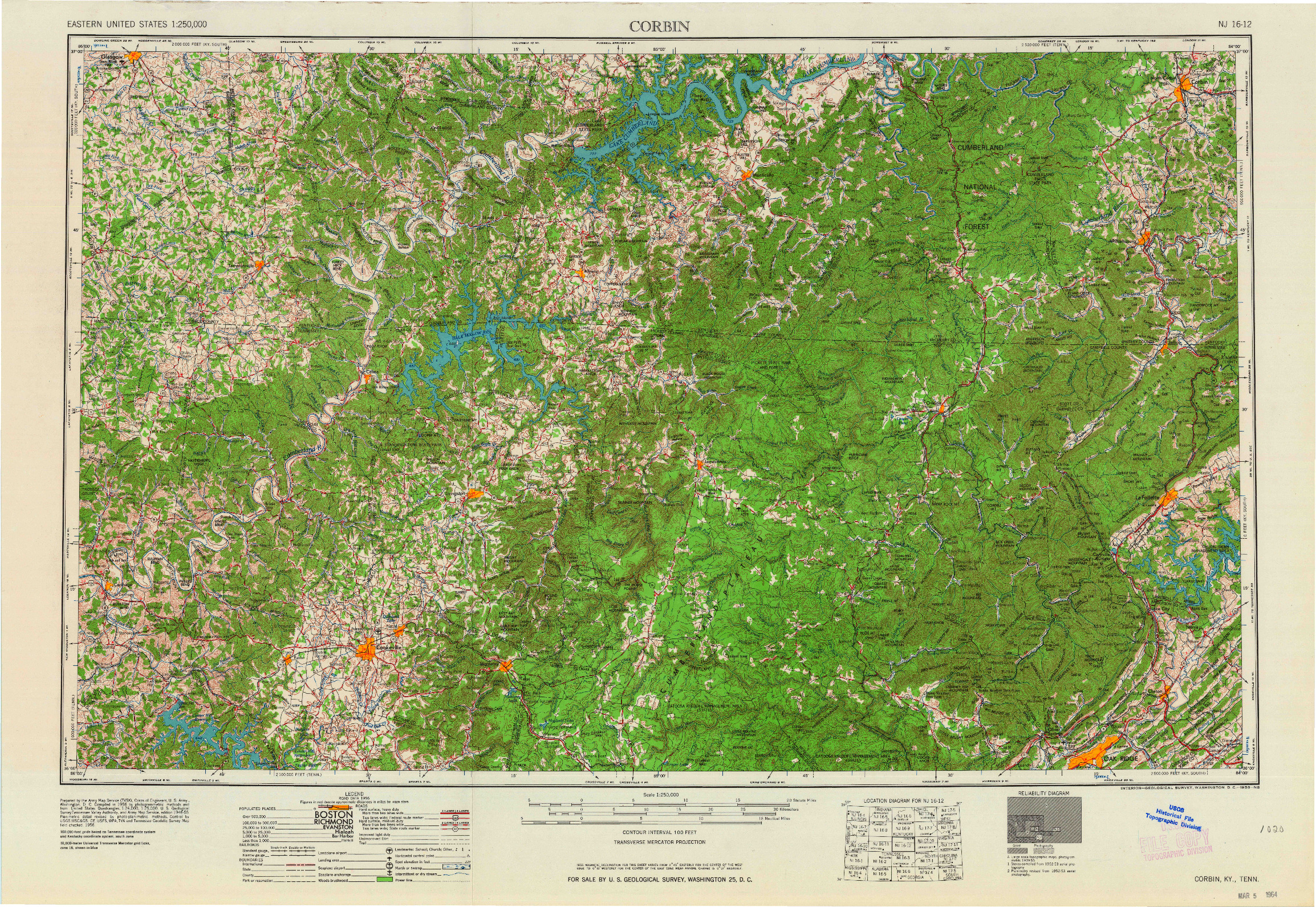 USGS 1:250000-SCALE QUADRANGLE FOR CORBIN, KY 1958