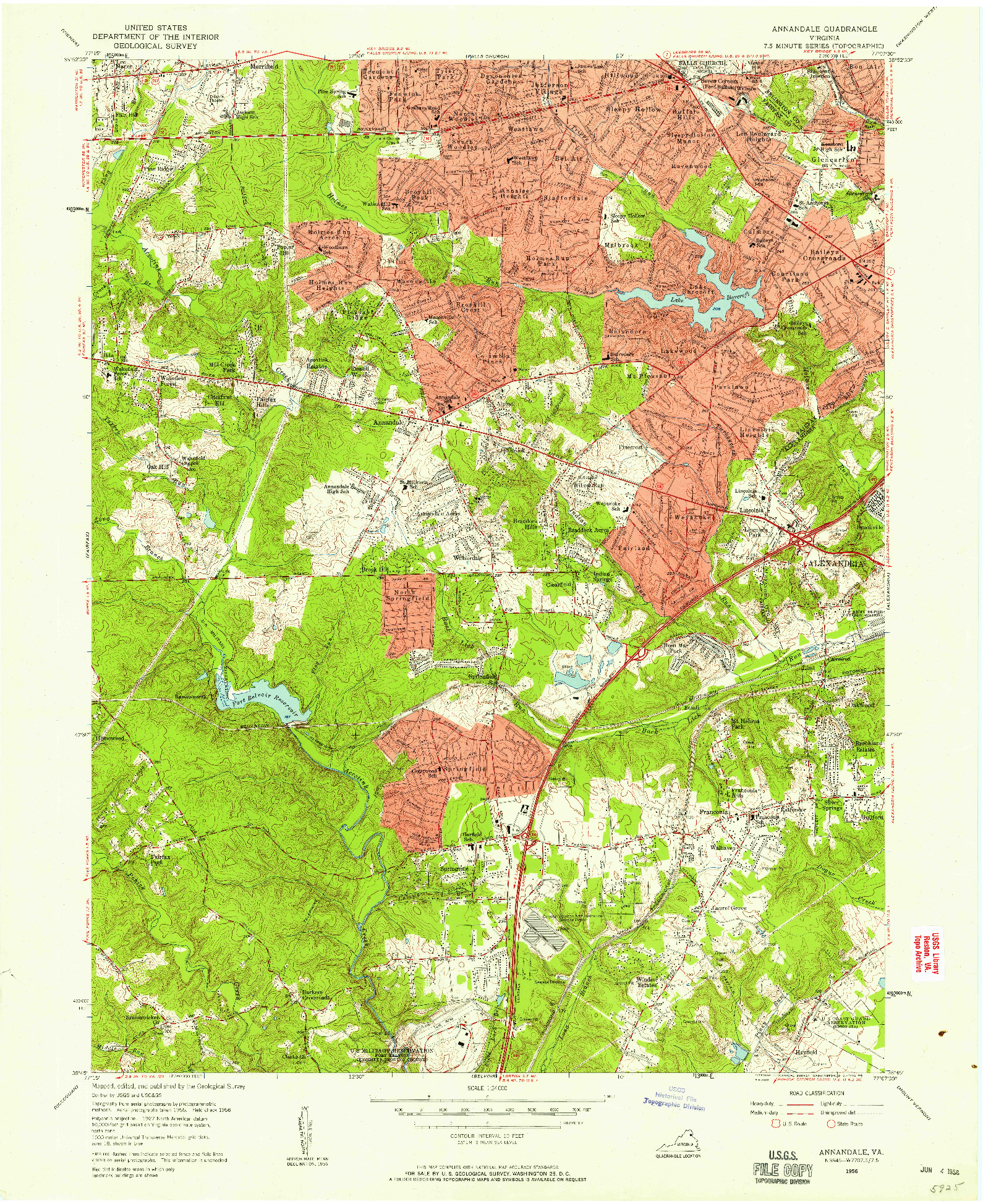 USGS 1:24000-SCALE QUADRANGLE FOR ANNANDALE, VA 1956