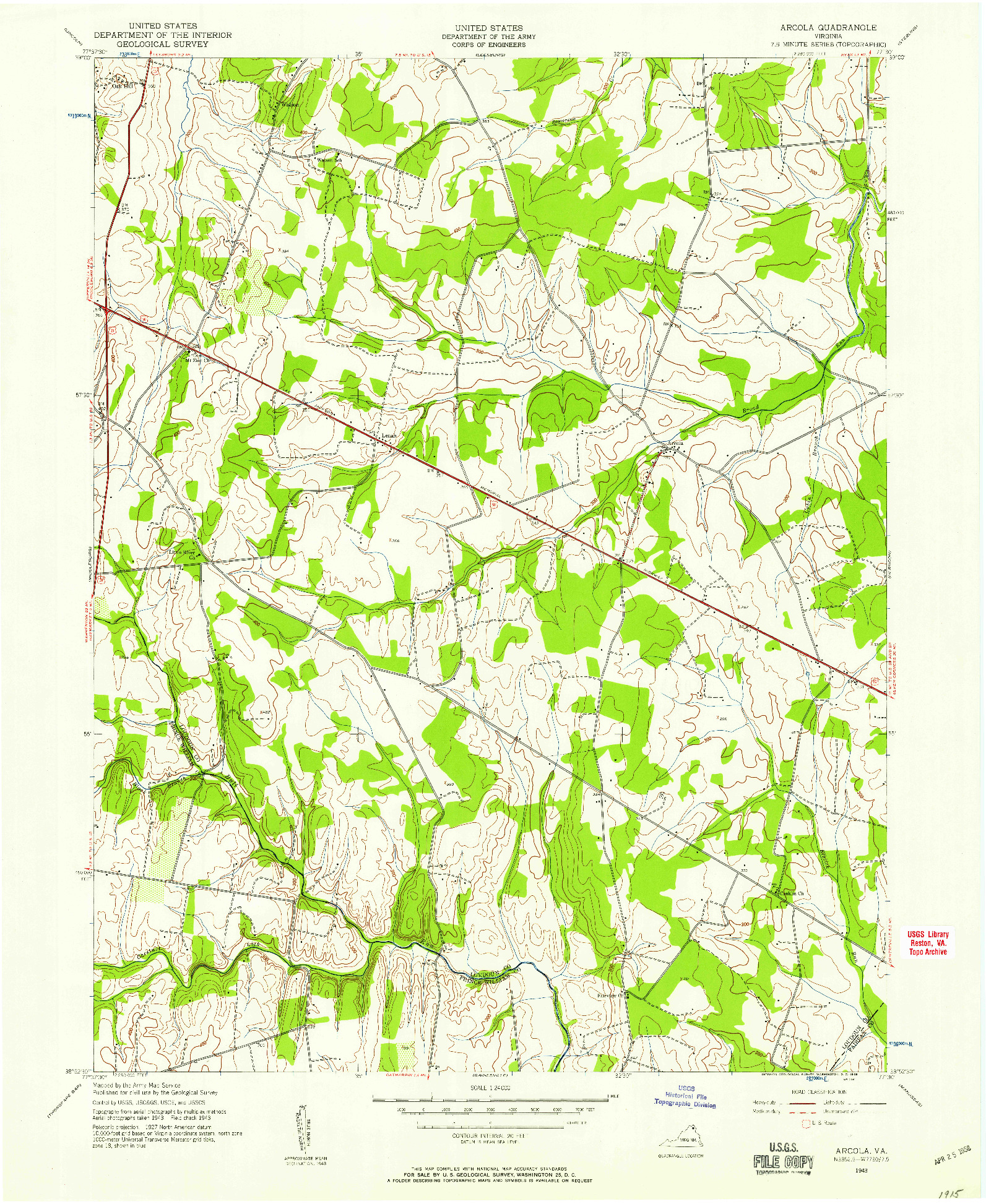 USGS 1:24000-SCALE QUADRANGLE FOR ARCOLA, VA 1943