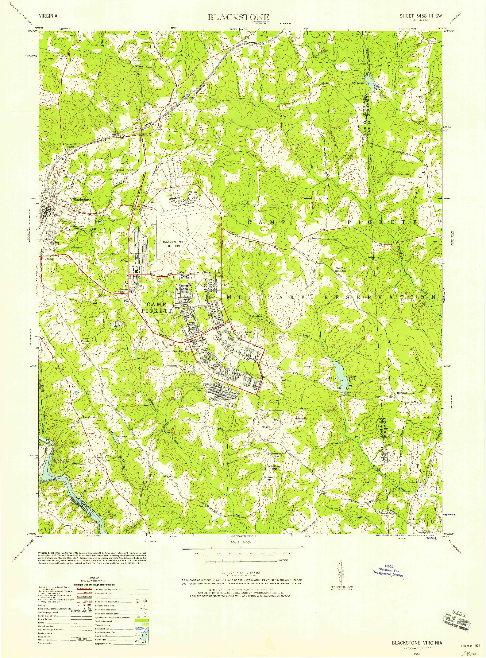 USGS 1:24000-SCALE QUADRANGLE FOR BLACKSTONE, VA 1951