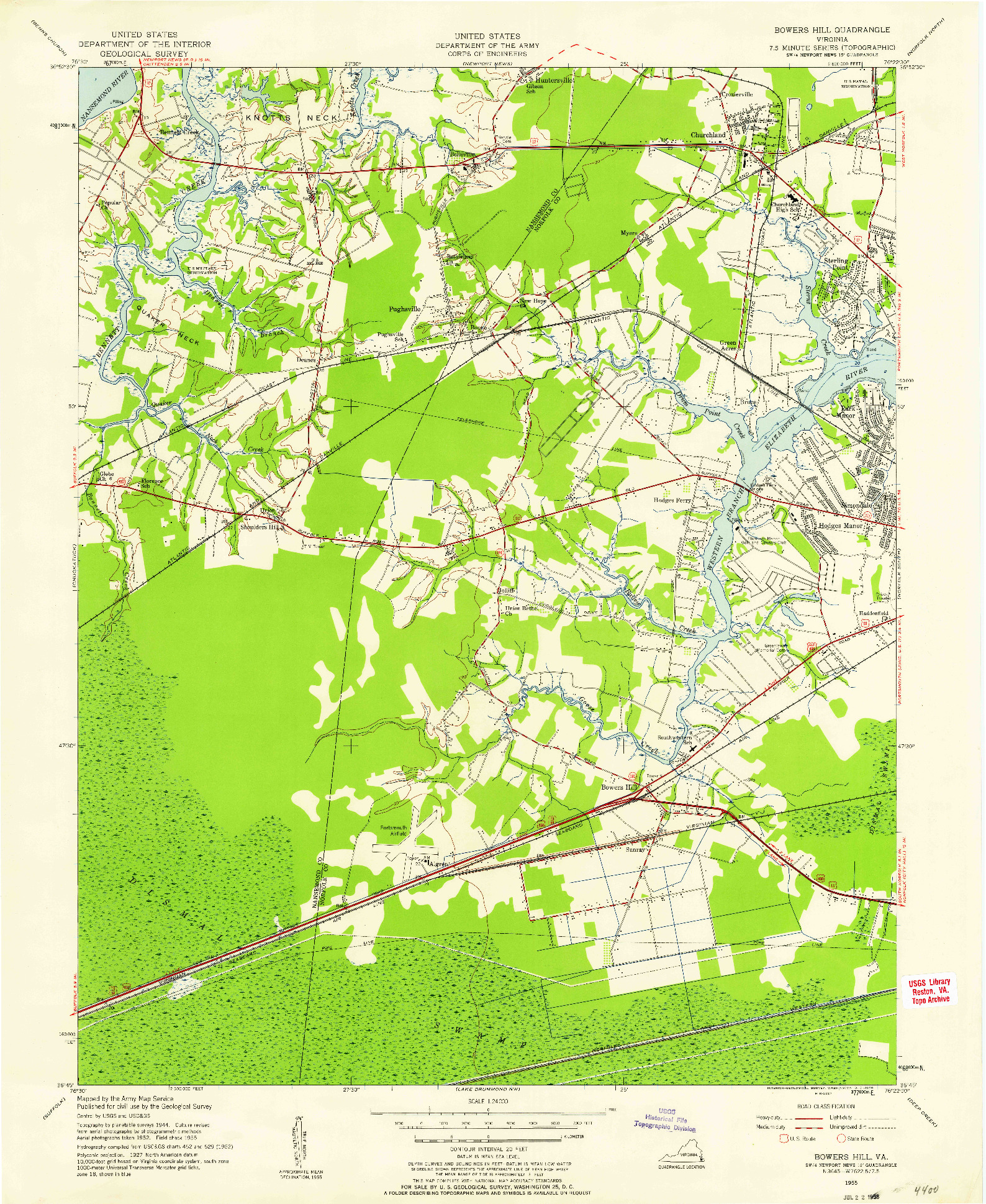 USGS 1:24000-SCALE QUADRANGLE FOR BOWERS HILL, VA 1955